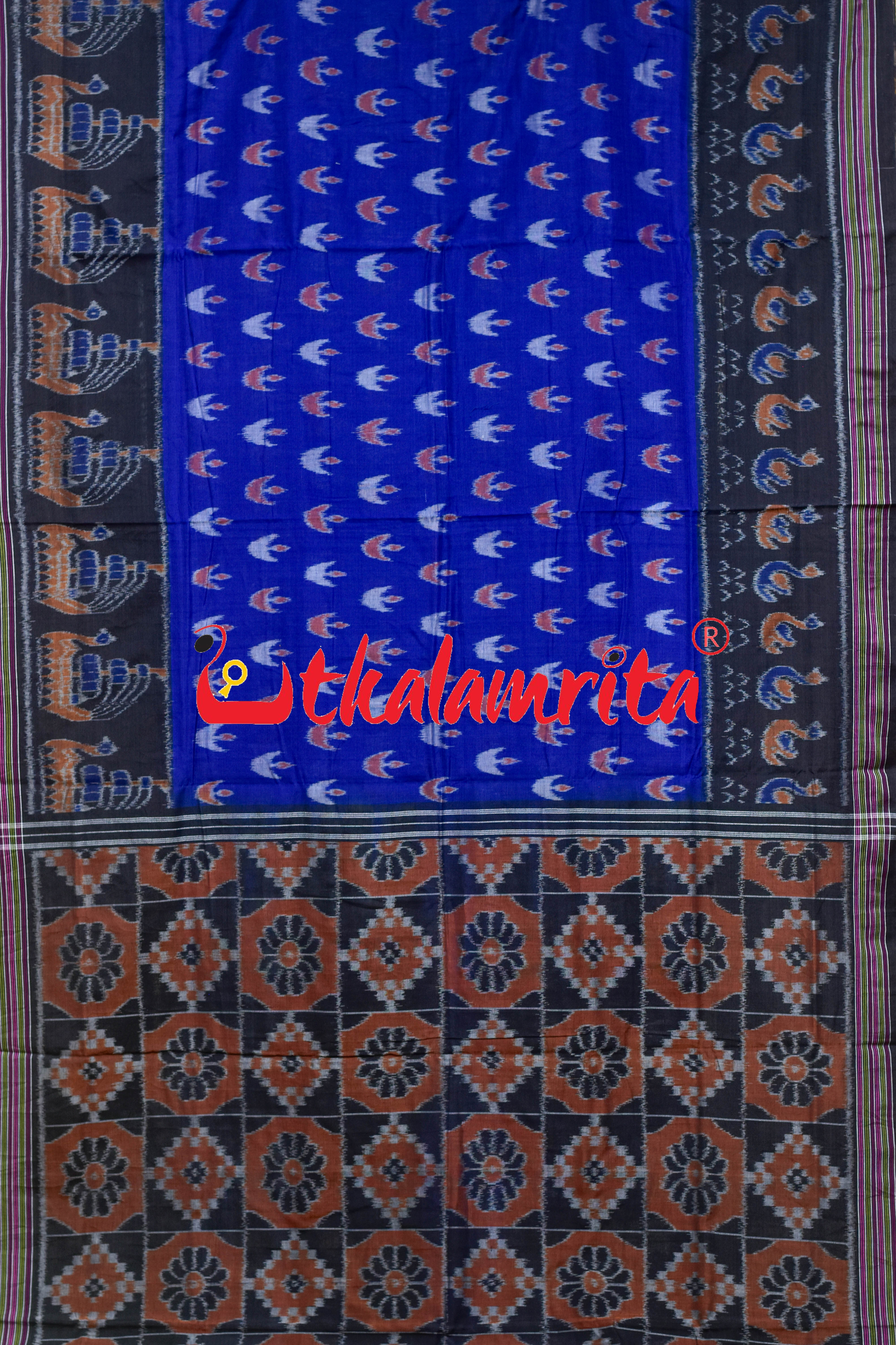 Deep Blue Ducks & Boita Khandua Cotton Saree
