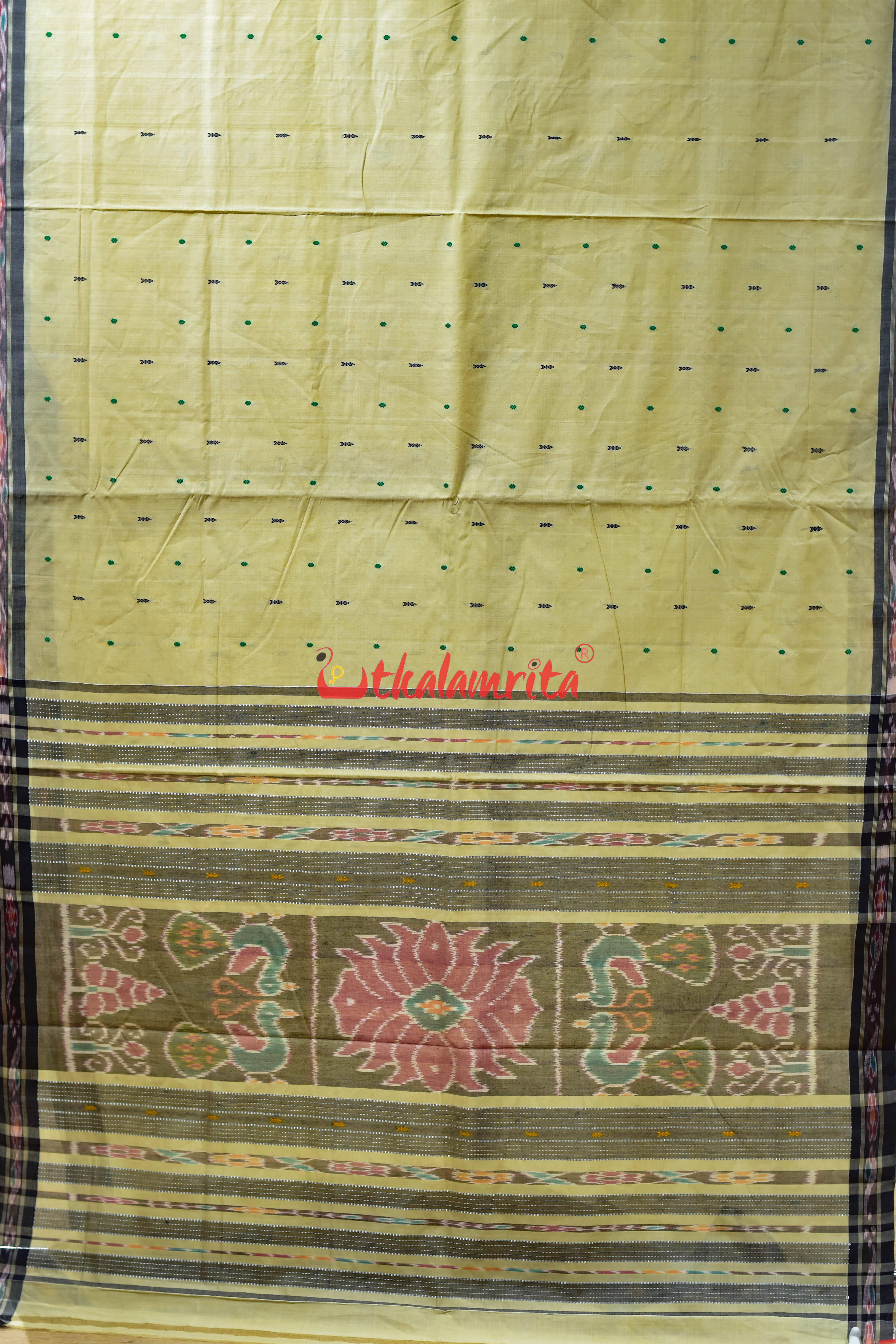 Beige Black Mayura  Pittala Single Cotton Saree
