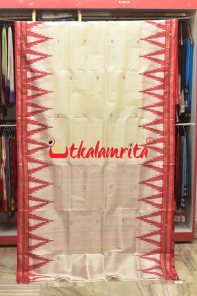 White Red Big Temples Khandua Silk Saree