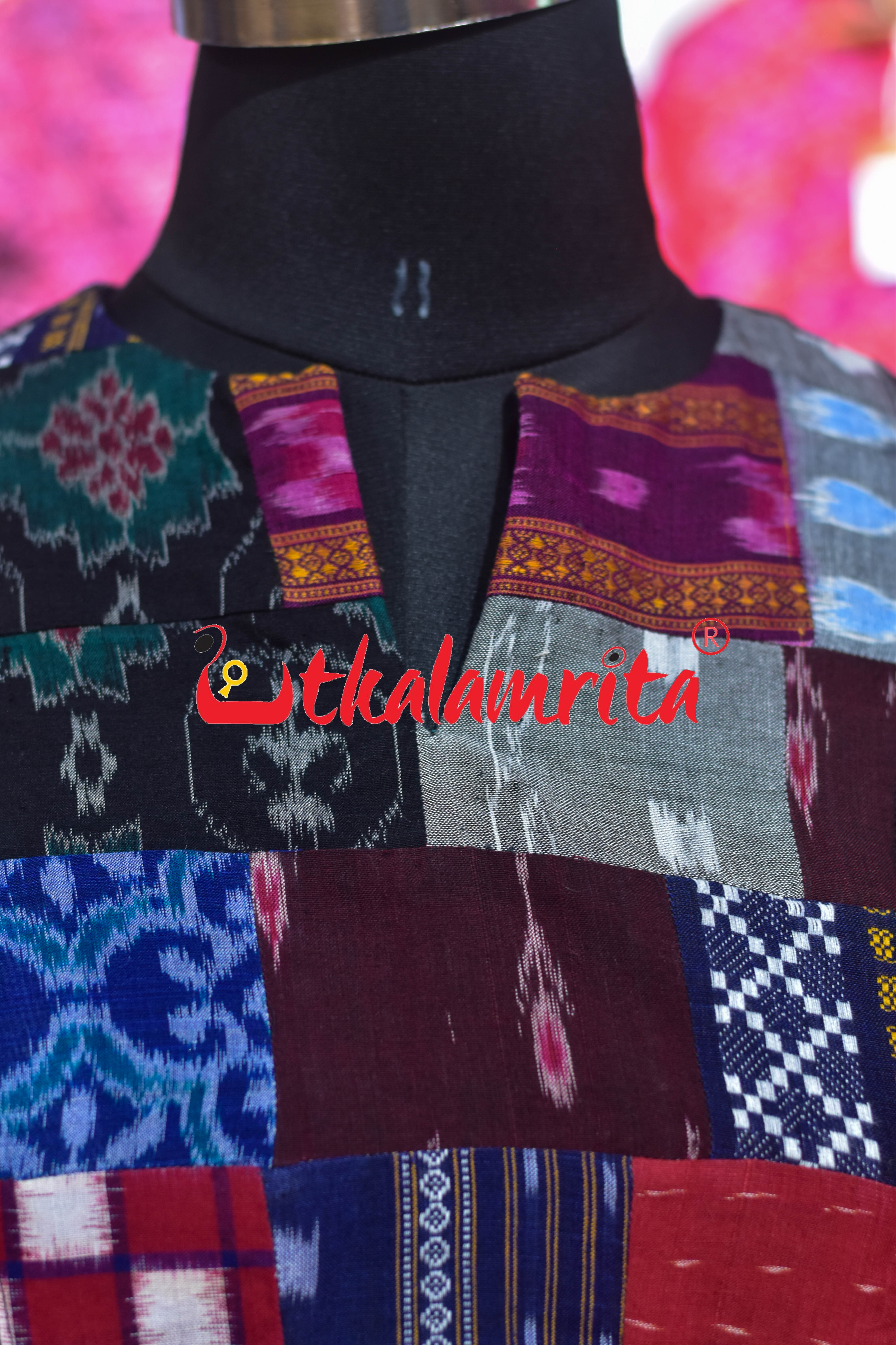 Flower Bandha on Black (Ladies' Full Sleeveles Crop Top)