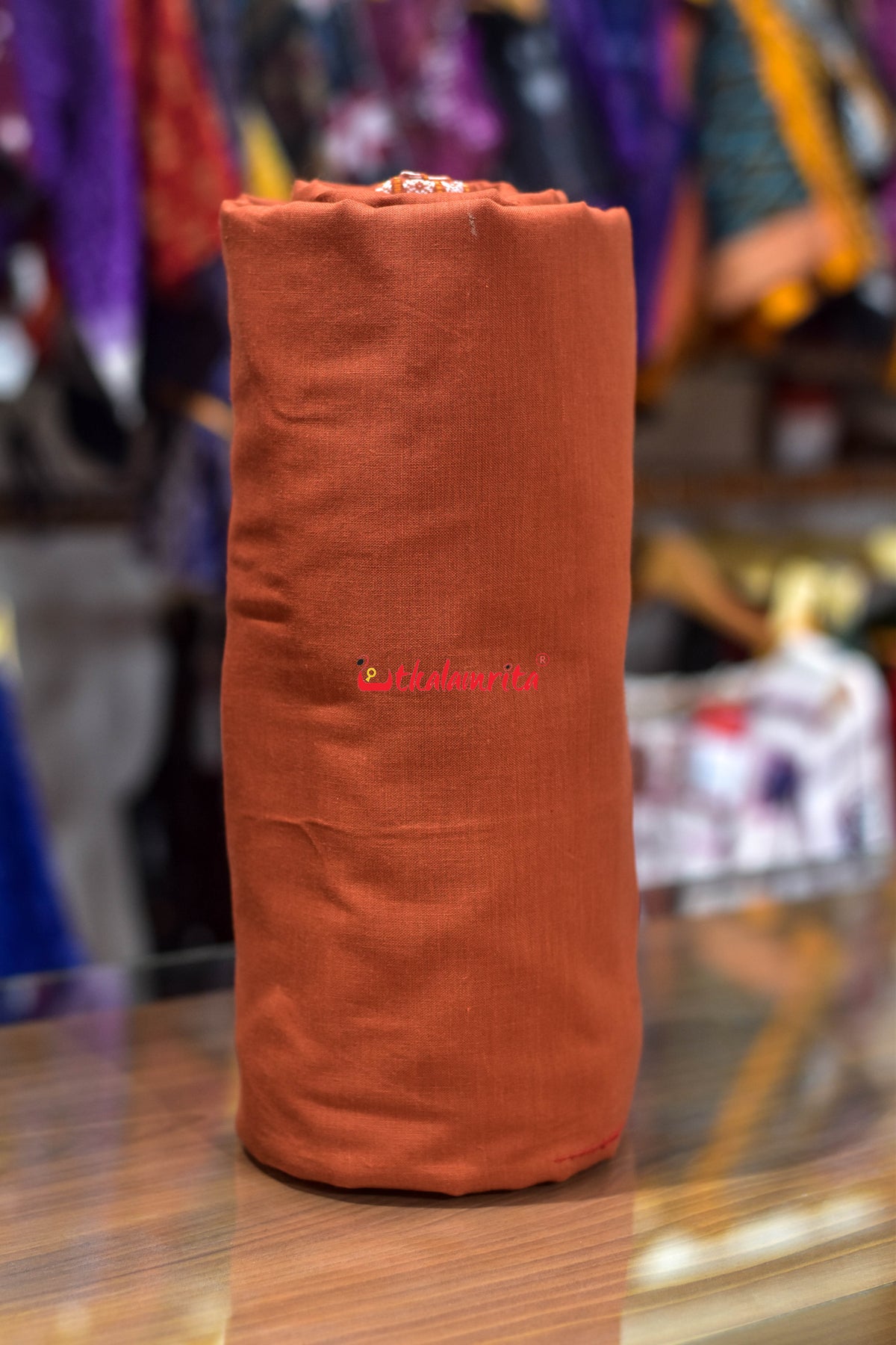 Rust Orange Big Rudraksha Border Blouse (Fabric)