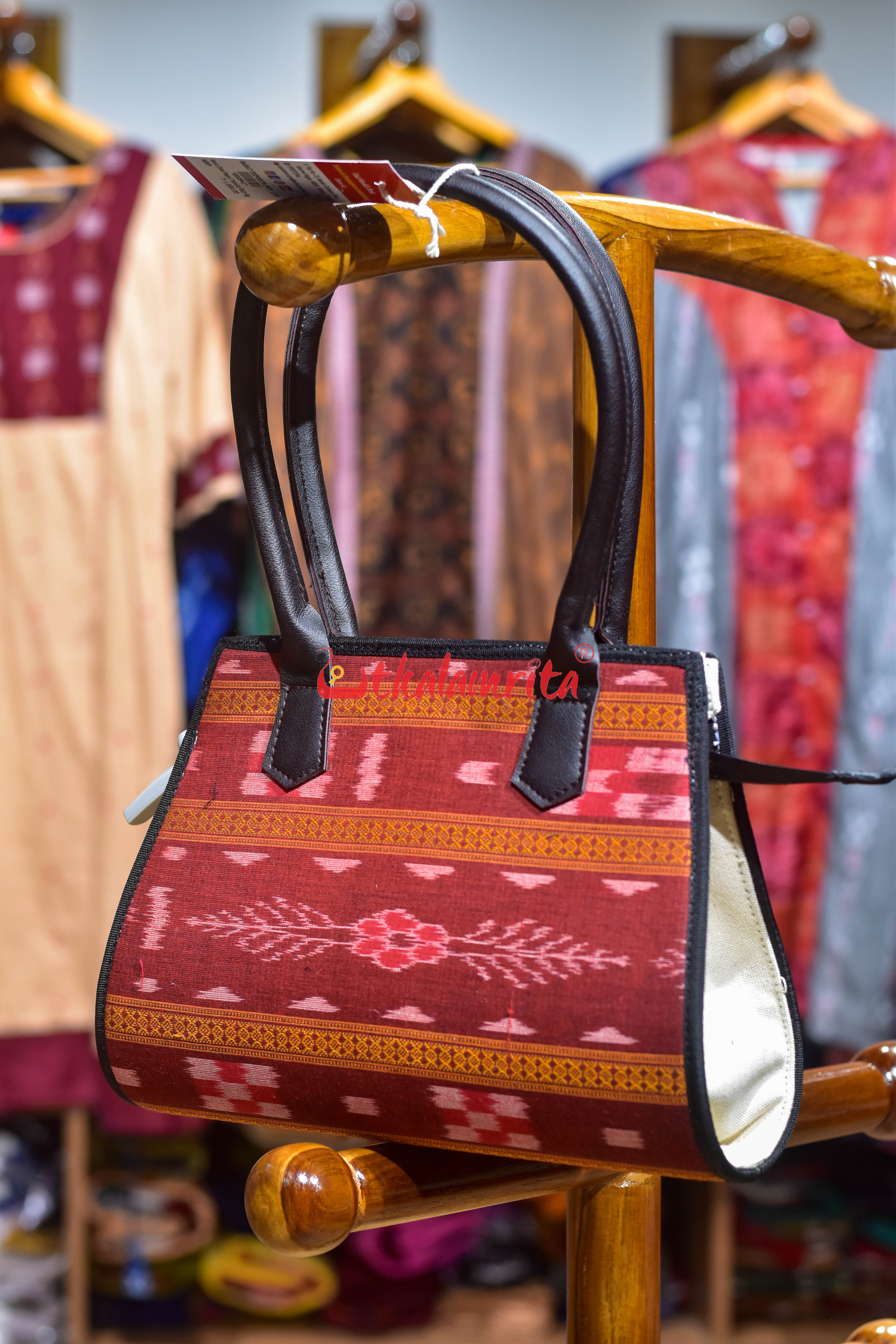 Maroon Flower Pasapali Trapezium Vanity Bag