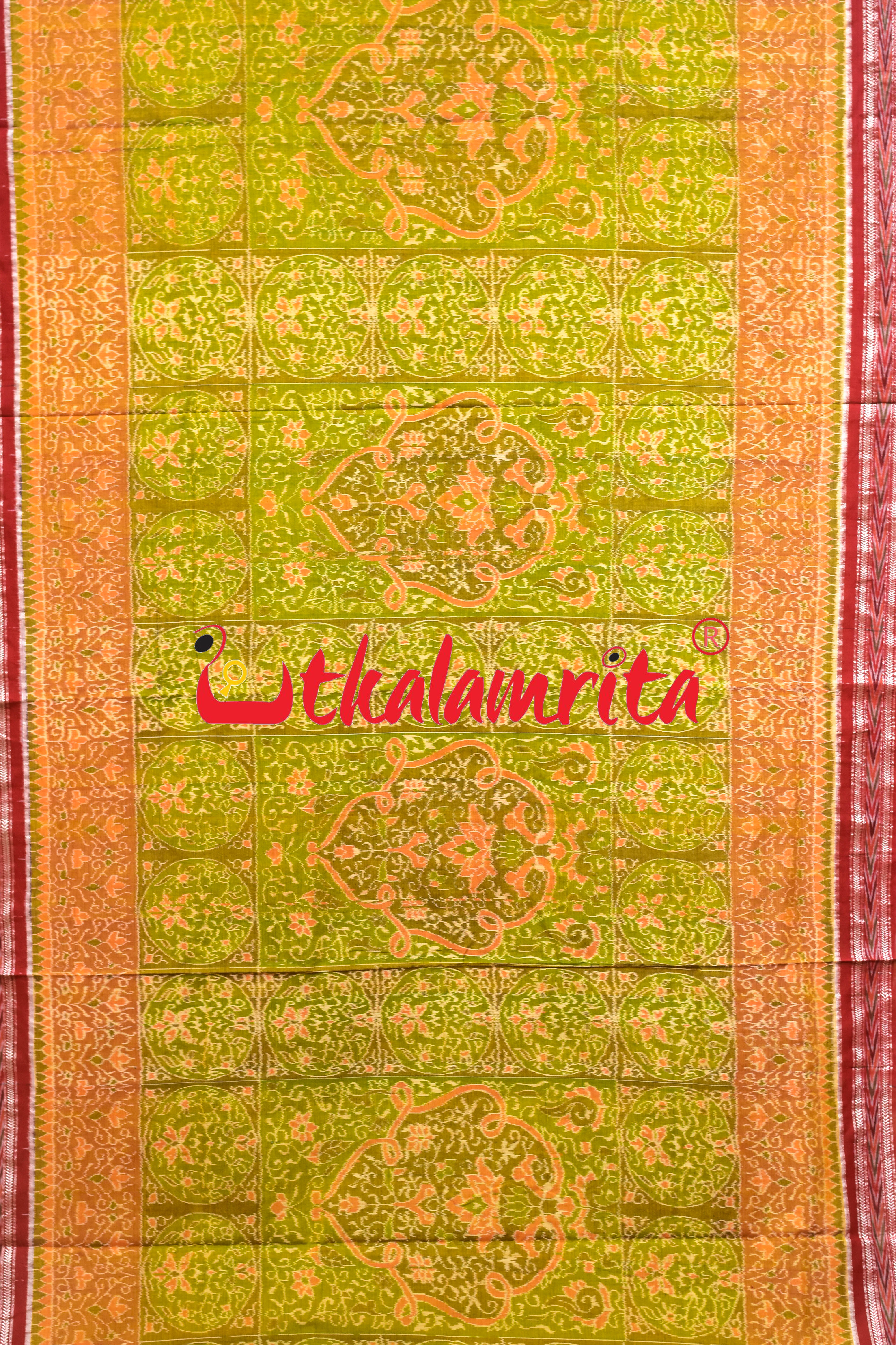 Yellow Green Red Ganjappa Cards Sambalpuri Cotton Saree