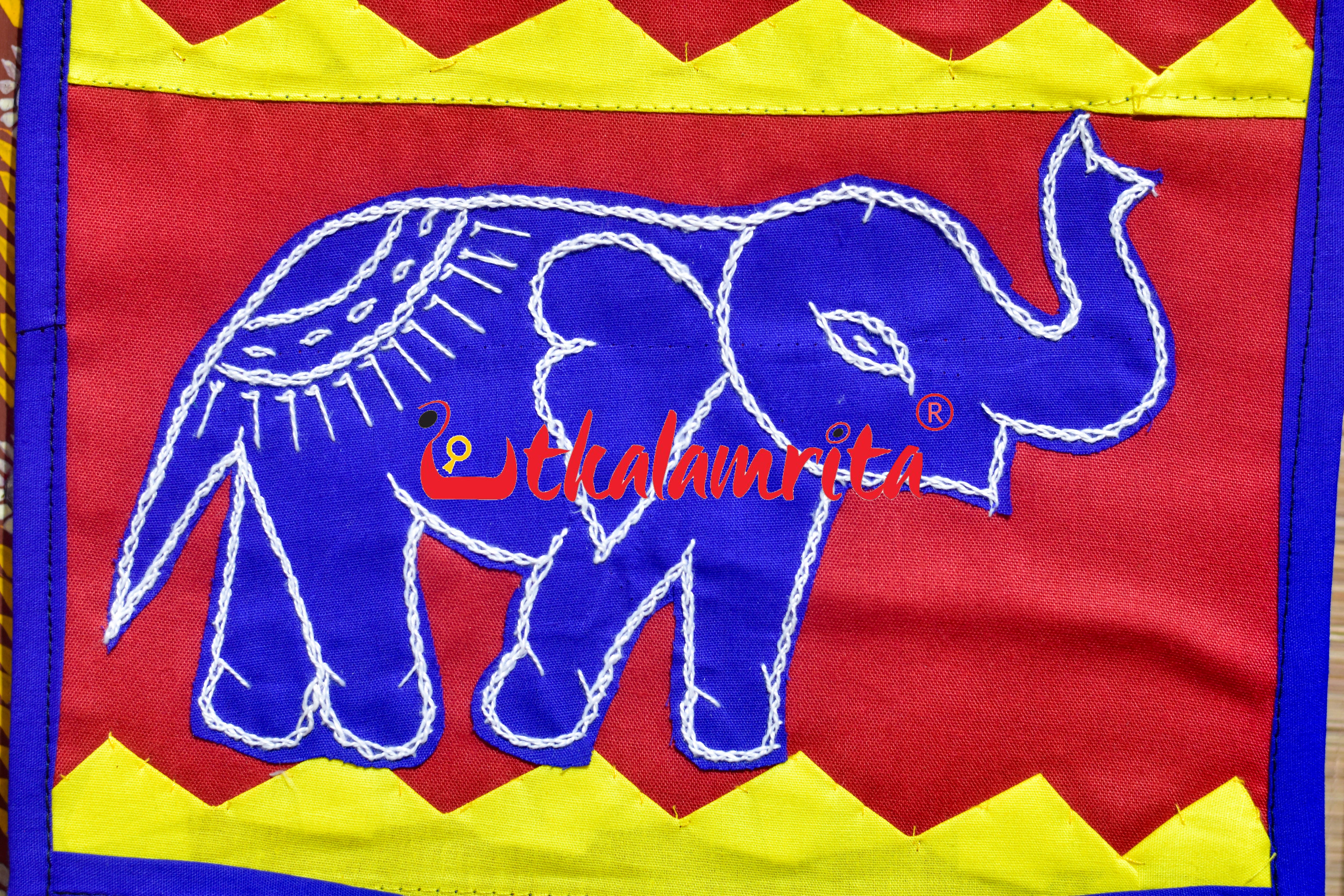 Red Blue Double Elephant Pipli Applique Letter Box