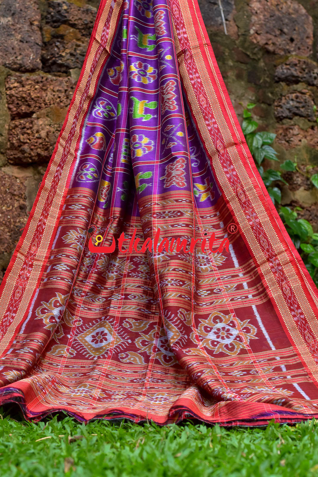 Purple Plain Nabakothi Khandua Silk Saree