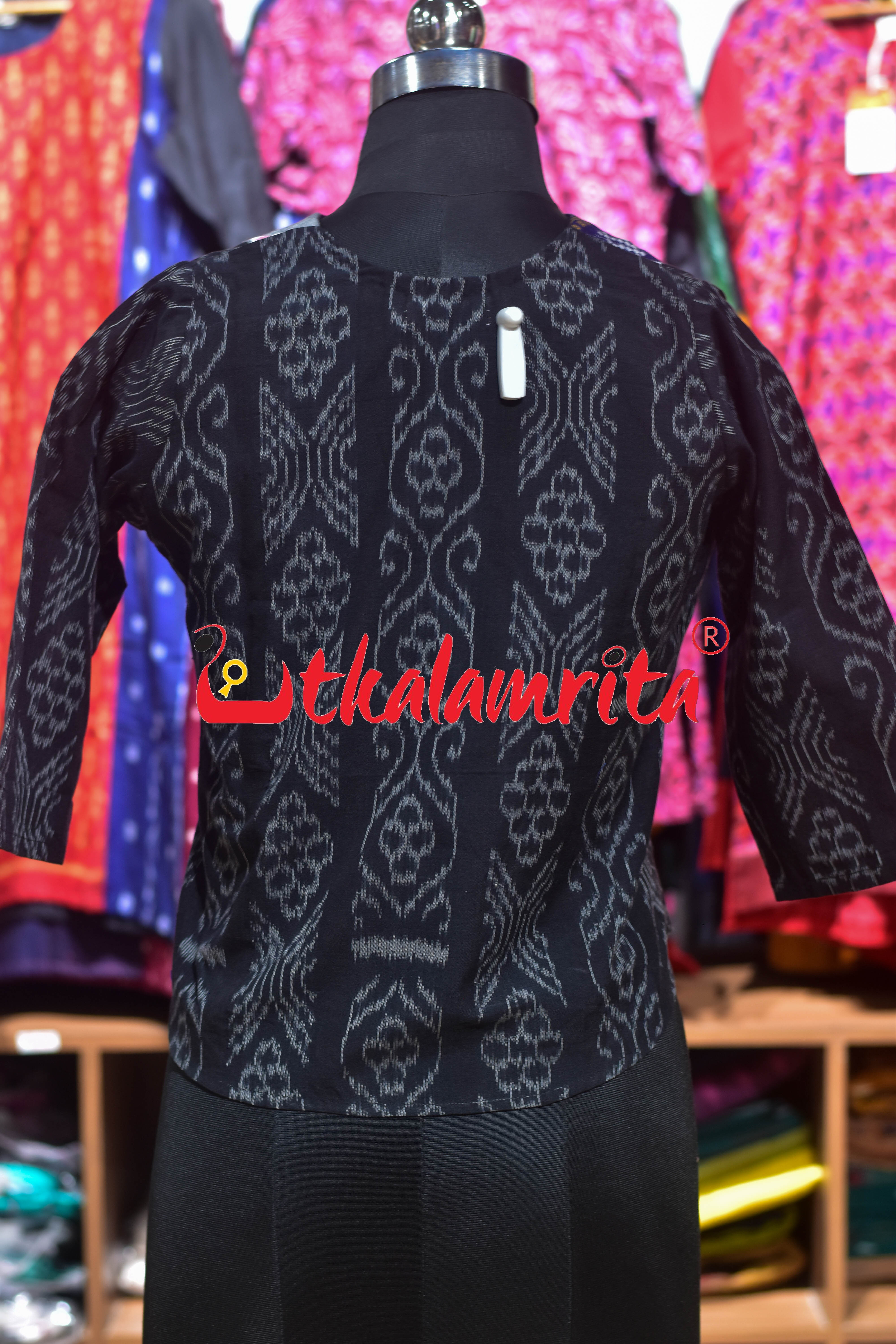 Flower Bandha on Black (Ladies' Full Sleeveles Crop Top)