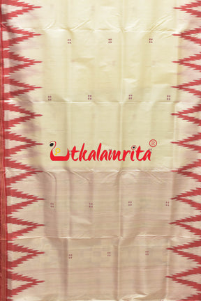 White Red Big Temples Khandua Silk Saree