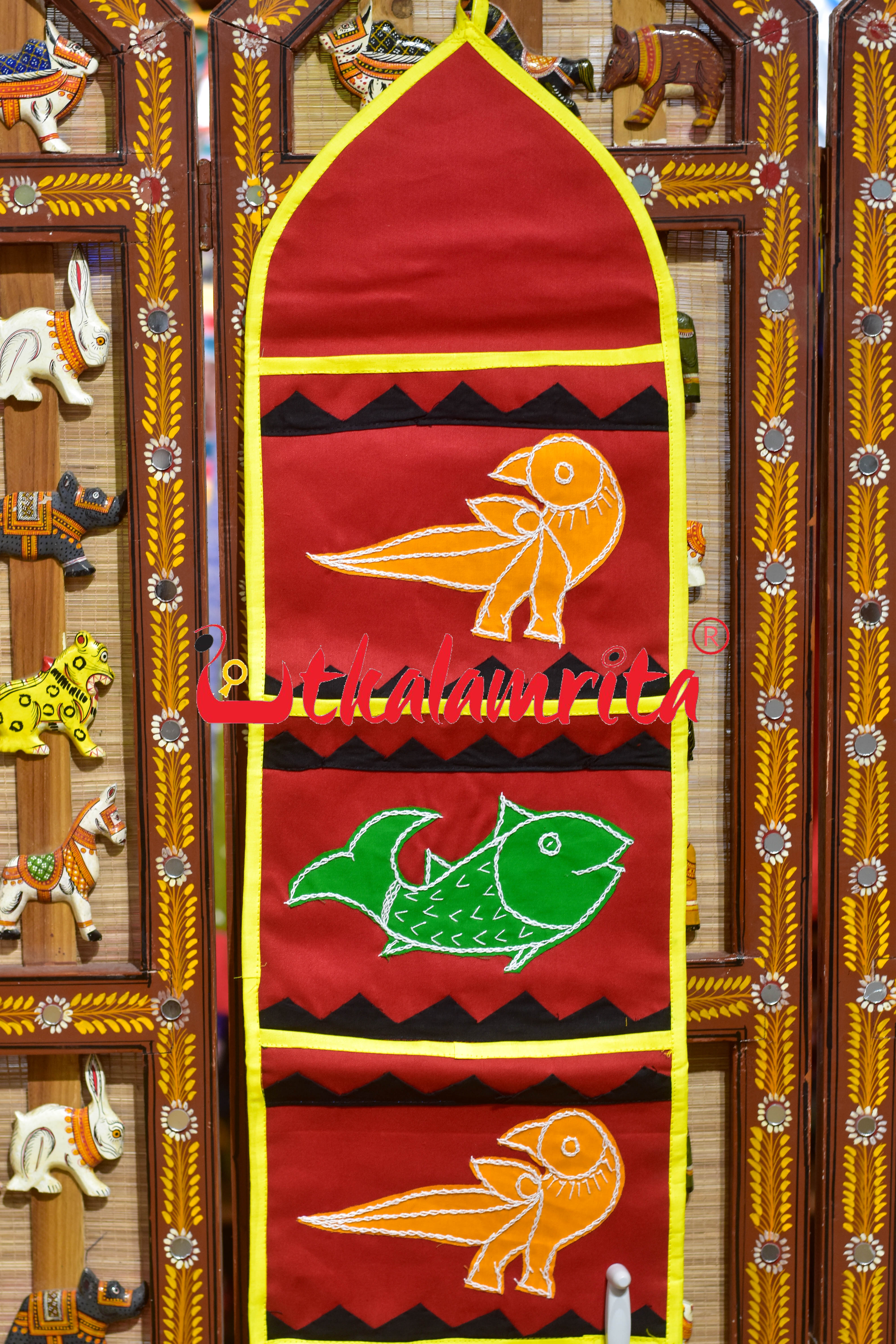 Red Yellow Double Parrot Pipli Applique Letter Box