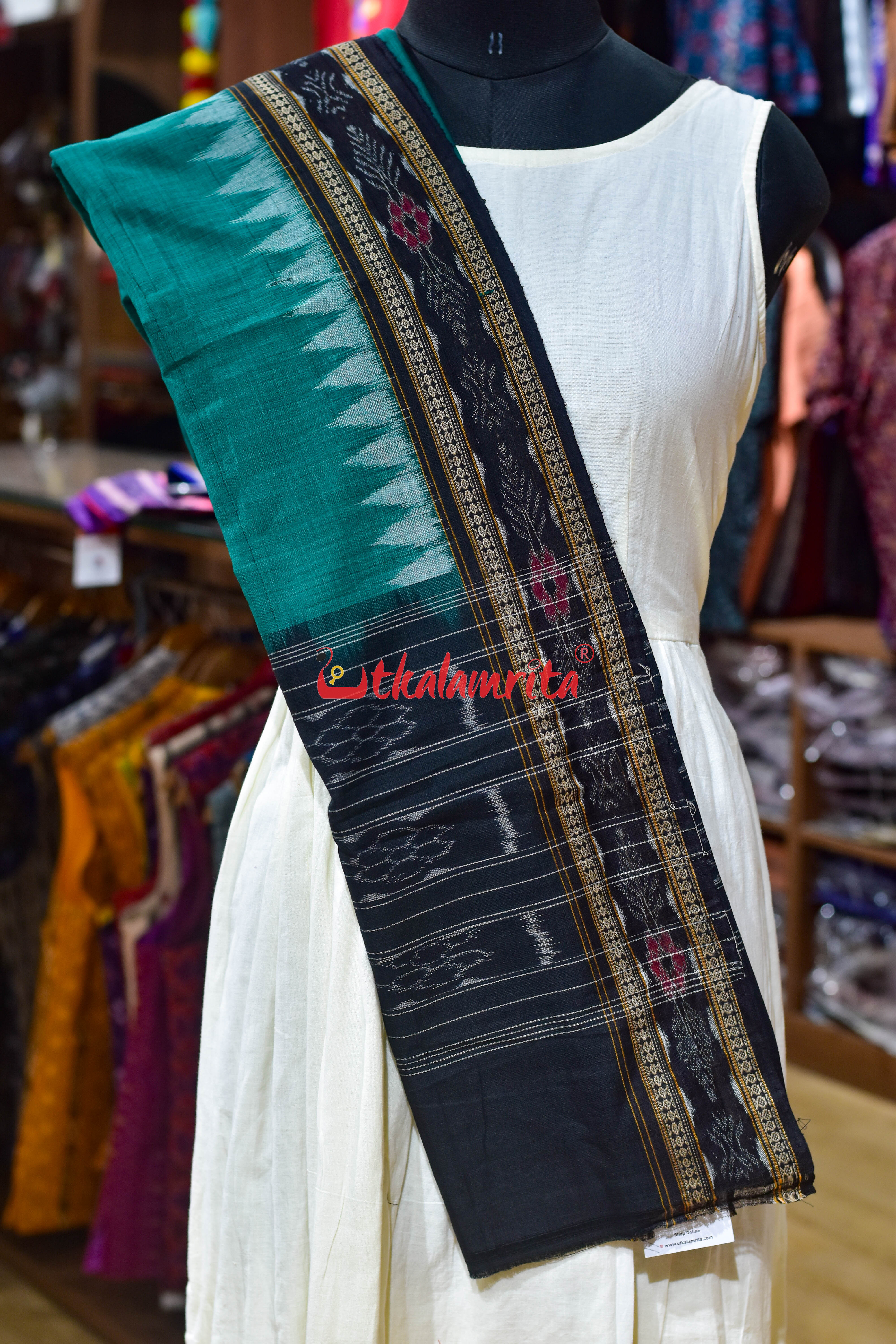 Green Black Flower Bandha Cotton (Dupatta)