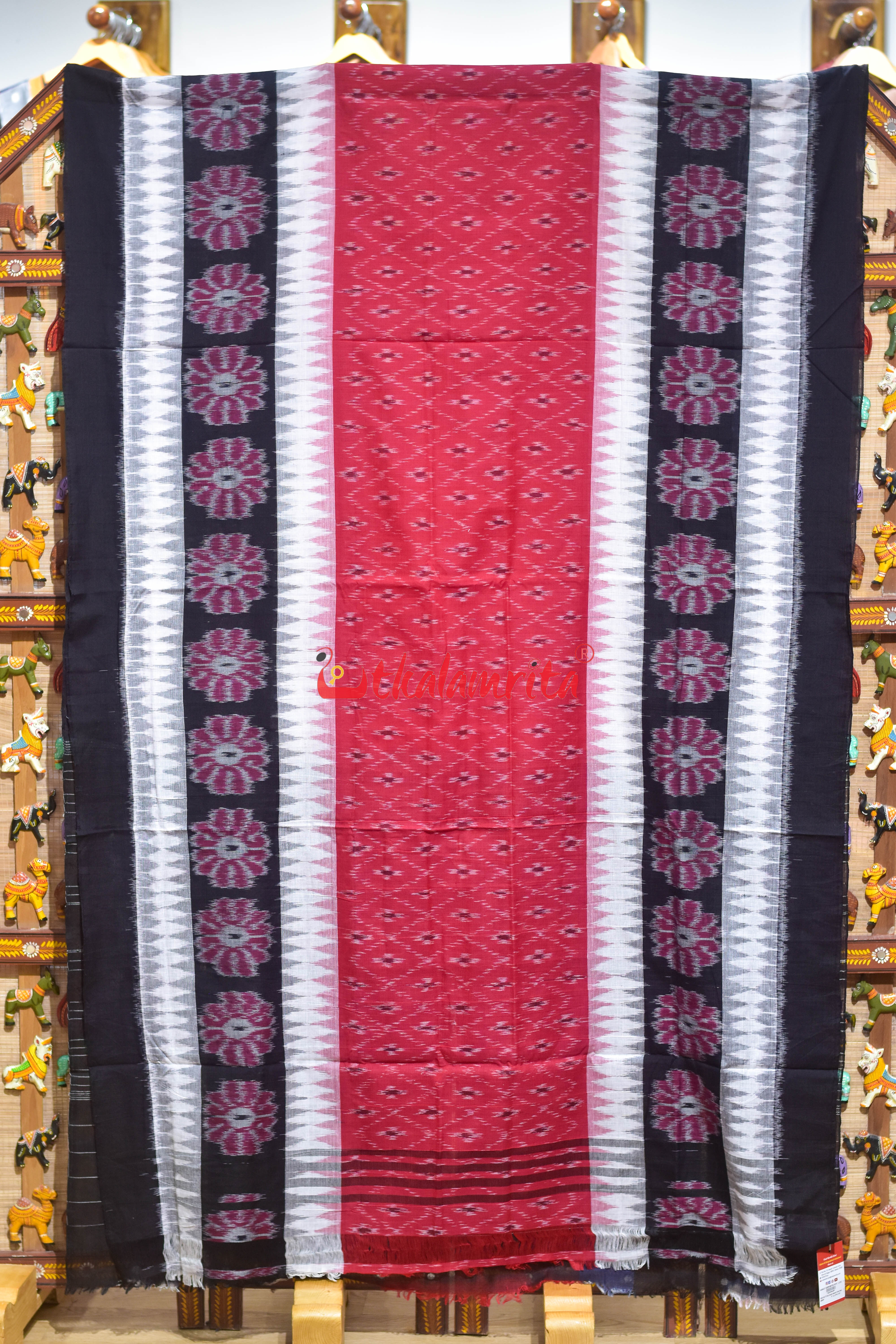 Middle Red 7D Body Bandha Khandua Cotton Saree