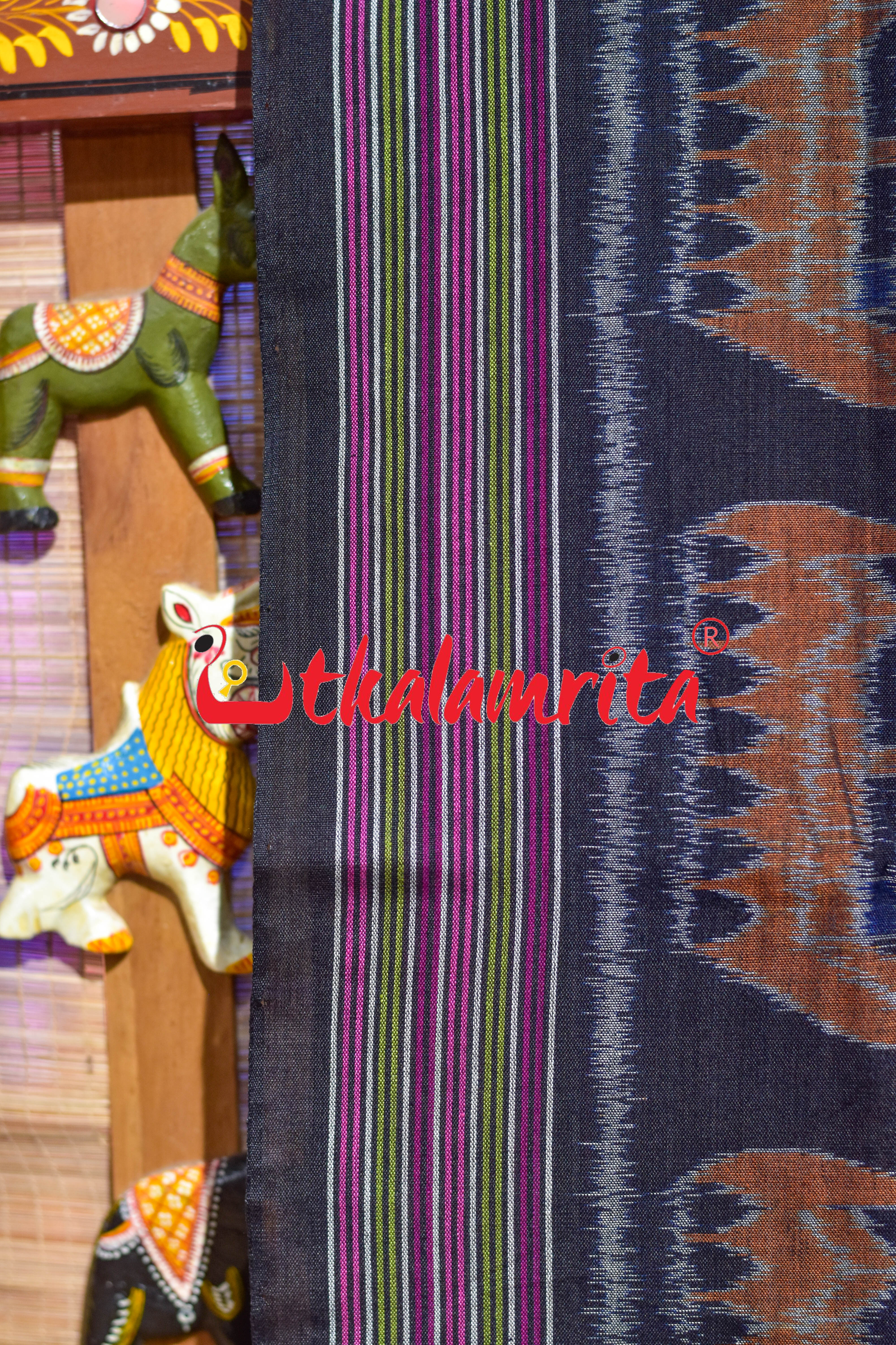 Deep Blue Ducks & Boita Khandua Cotton Saree