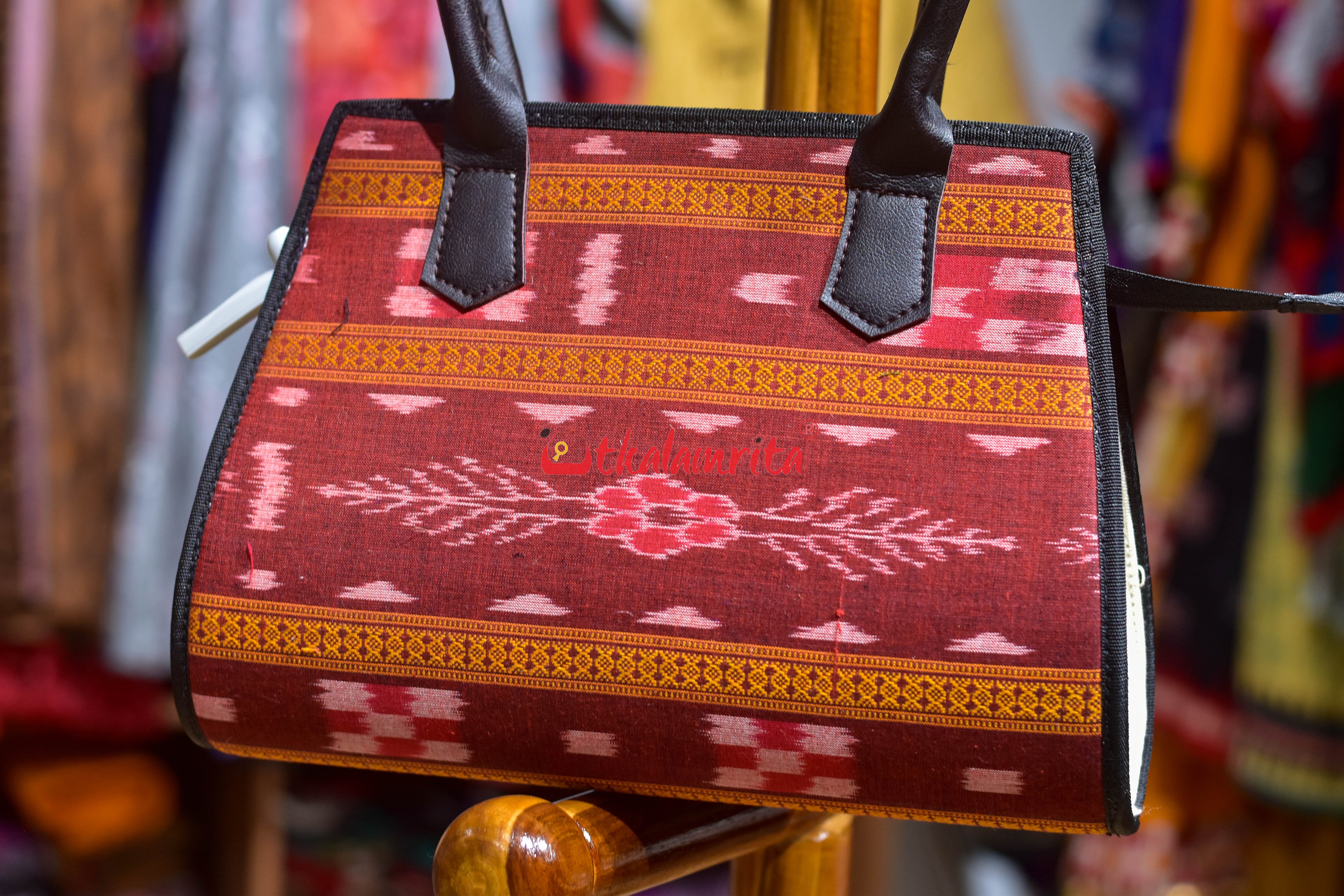 Maroon Flower Pasapali Trapezium Vanity Bag