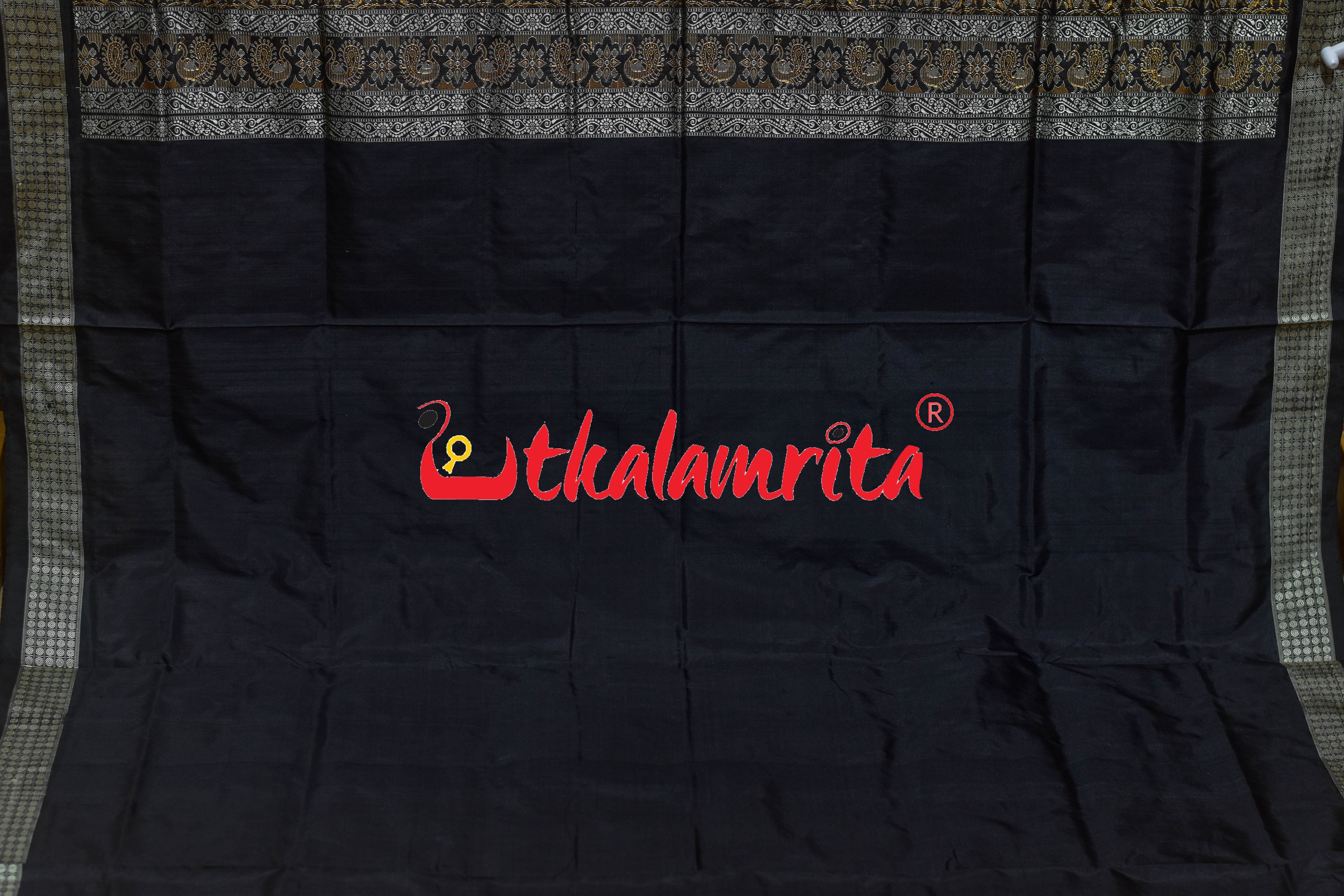 Purple Black Animal Anchal Bomkai Silk Saree