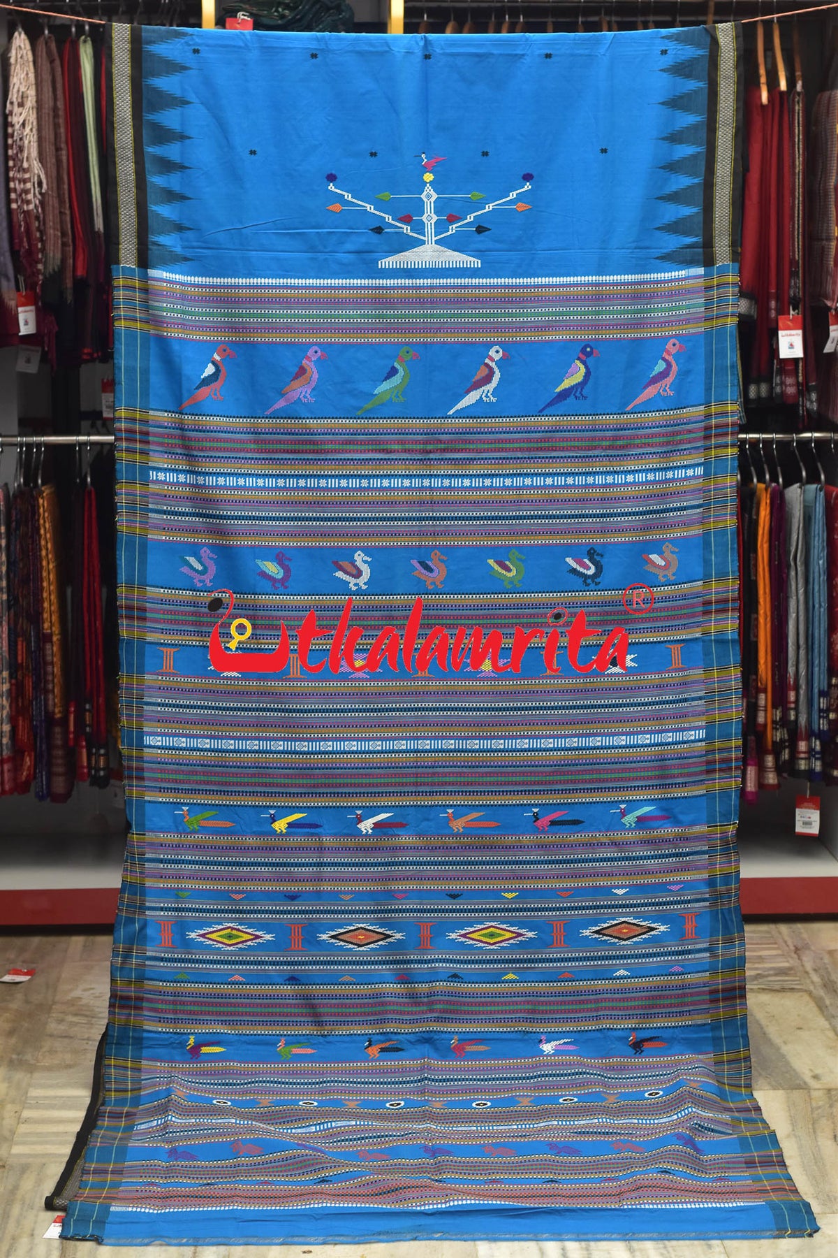 Ajanta Blue Original Ganjam Bomkai Double Pallu Cotton Saree