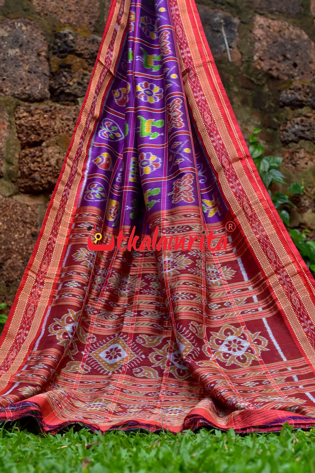 Purple Plain Nabakothi Khandua Silk Saree