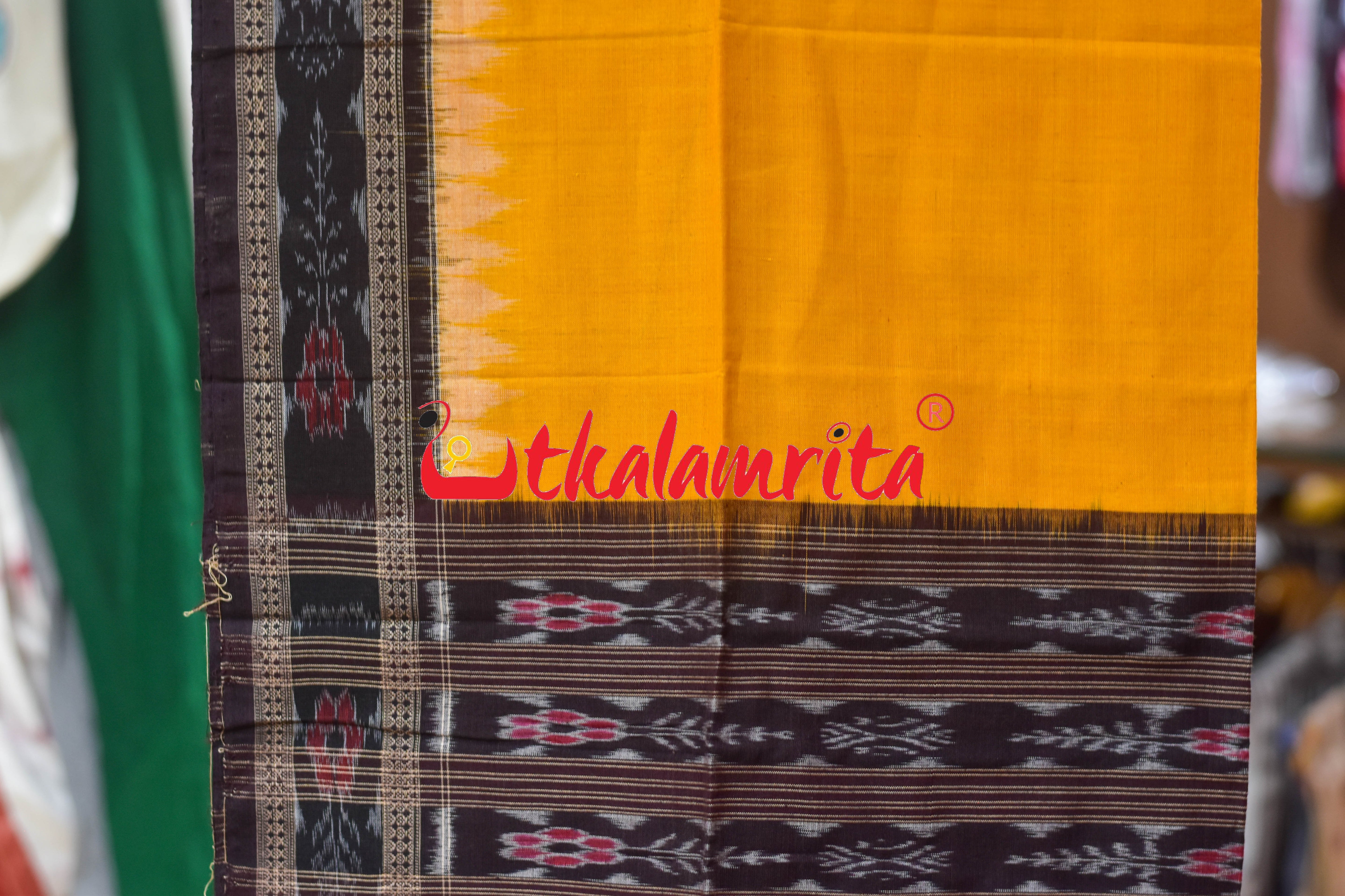 Coffee Yellow Adibasi Theme Sambalpuri Cotton Dress Set