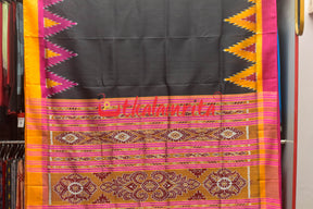 Black with Magenta Mustard Kumbha Khandua Silk Saree