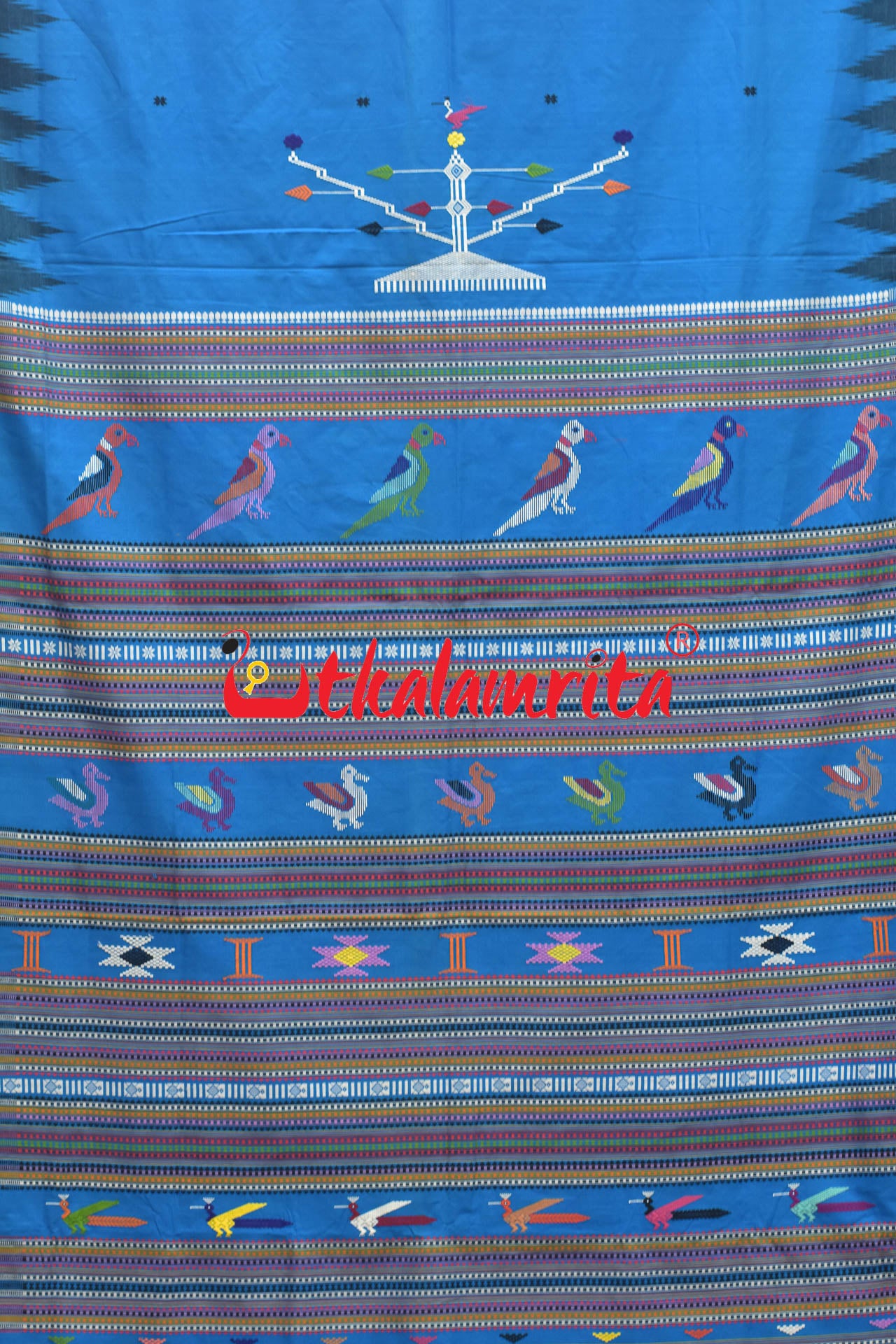 Ajanta Blue Original Ganjam Bomkai Double Pallu Cotton Saree