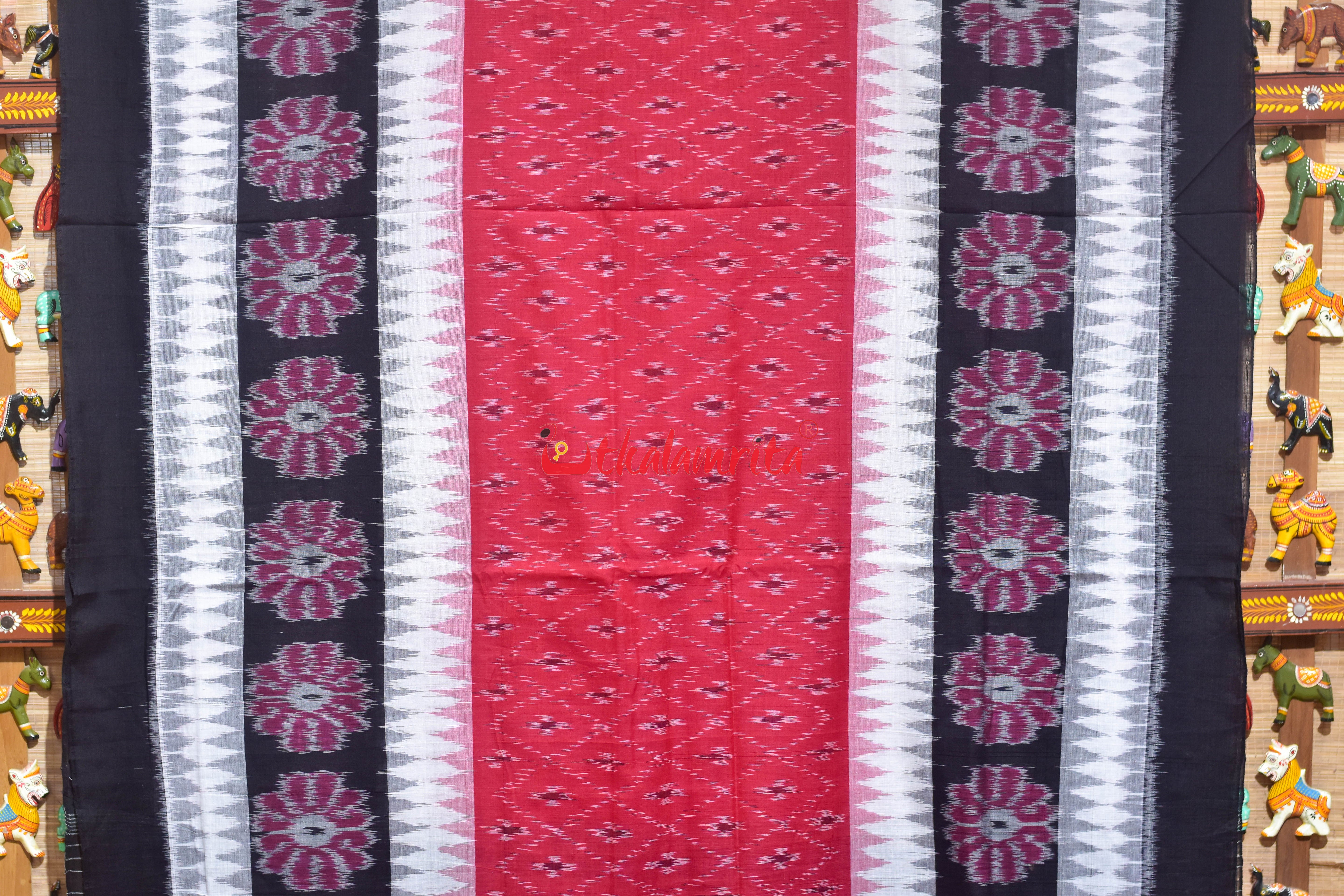 Middle Red 7D Body Bandha Khandua Cotton Saree