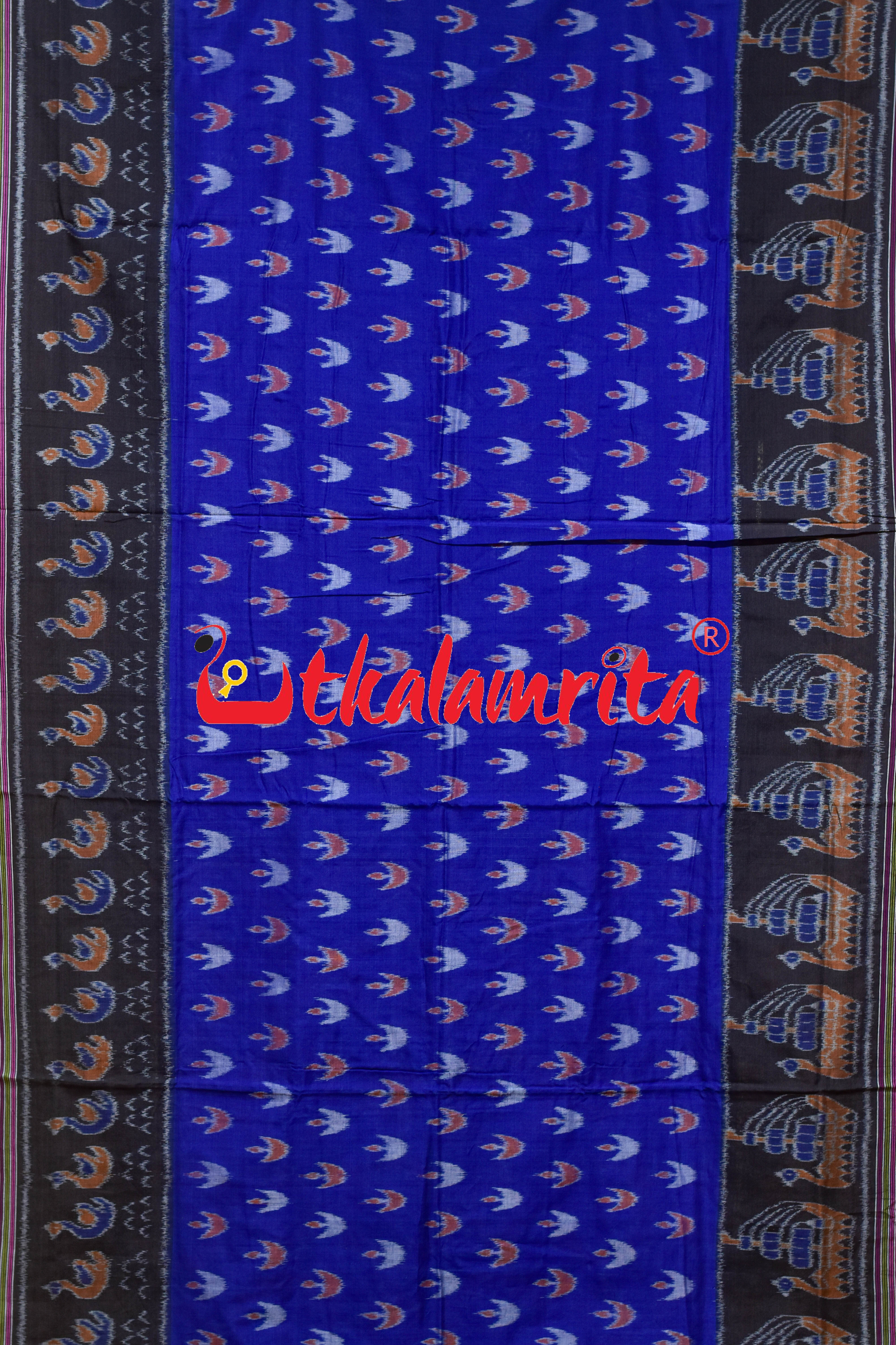 Deep Blue Ducks & Boita Khandua Cotton Saree
