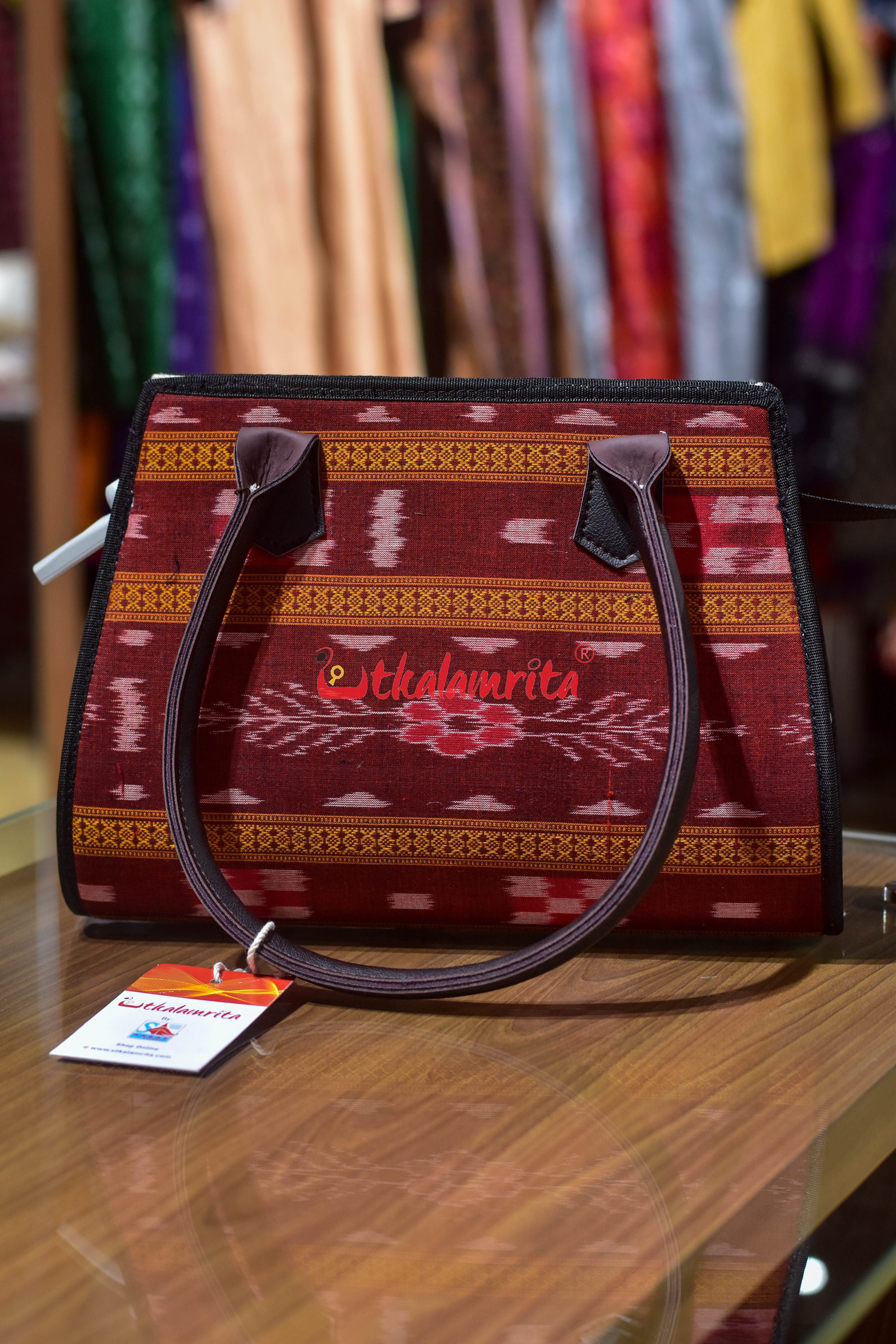 Maroon Flower Pasapali Trapezium Vanity Bag