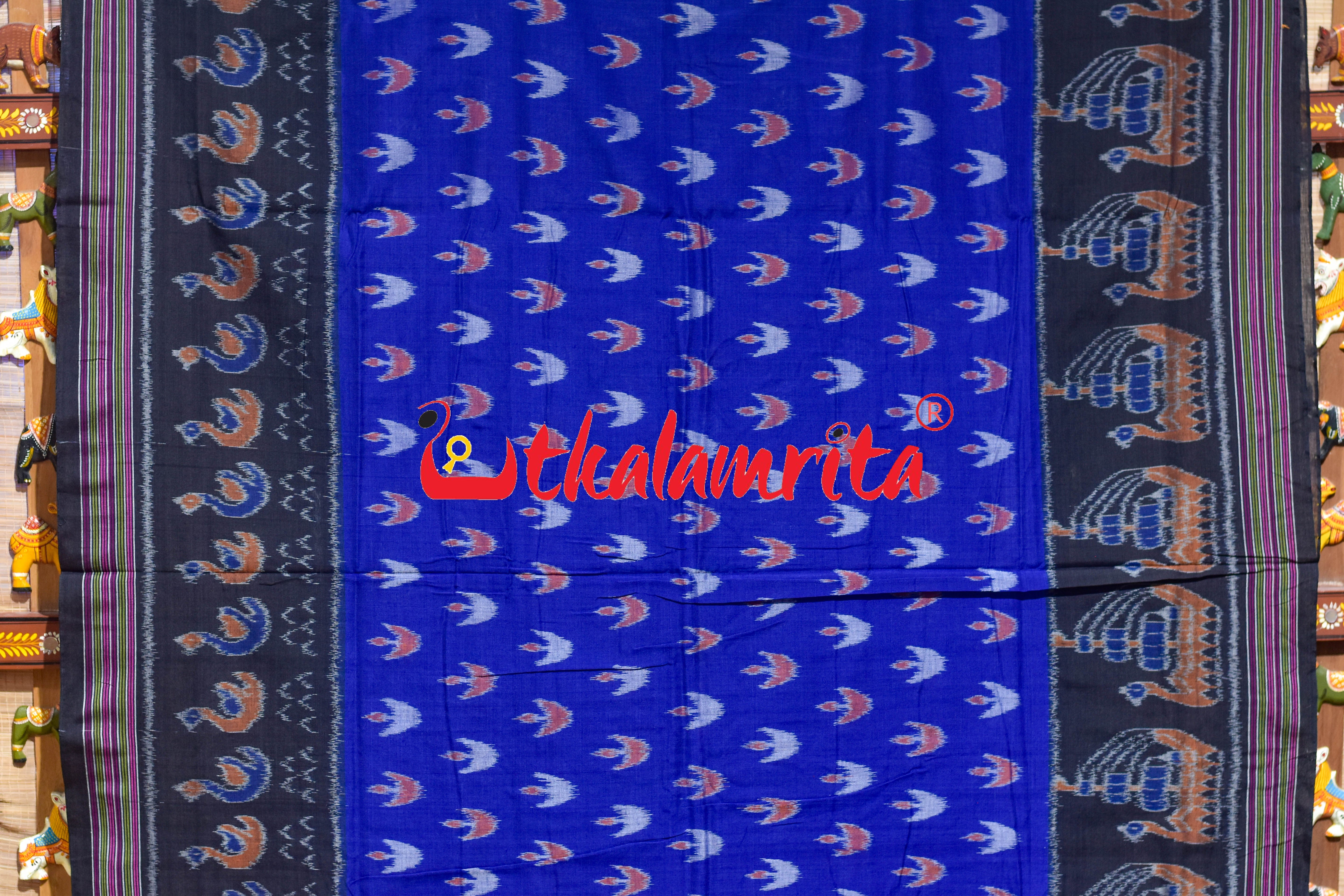 Deep Blue Ducks & Boita Khandua Cotton Saree