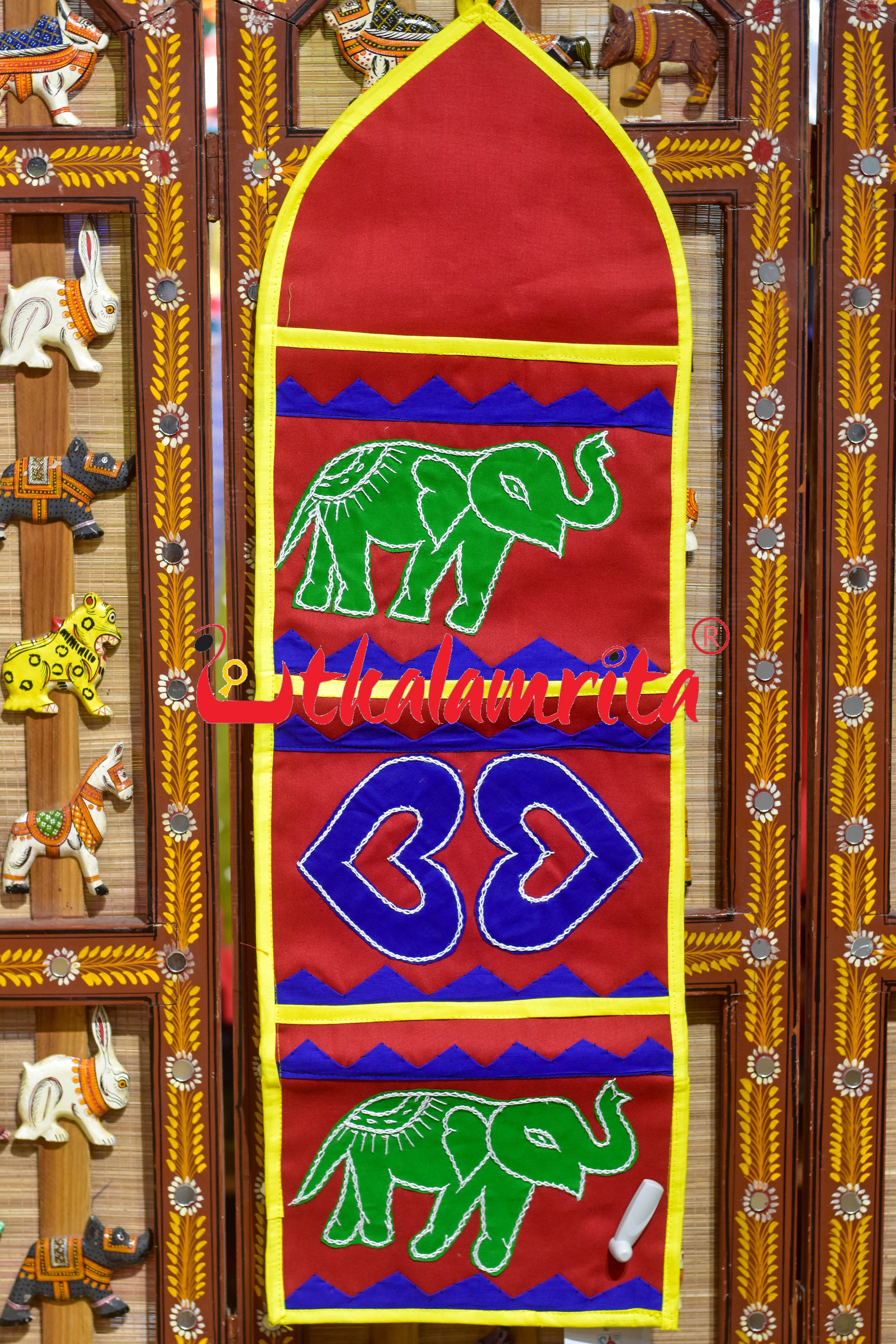 Red Blue Middle Heart Pipli Applique Letter Box