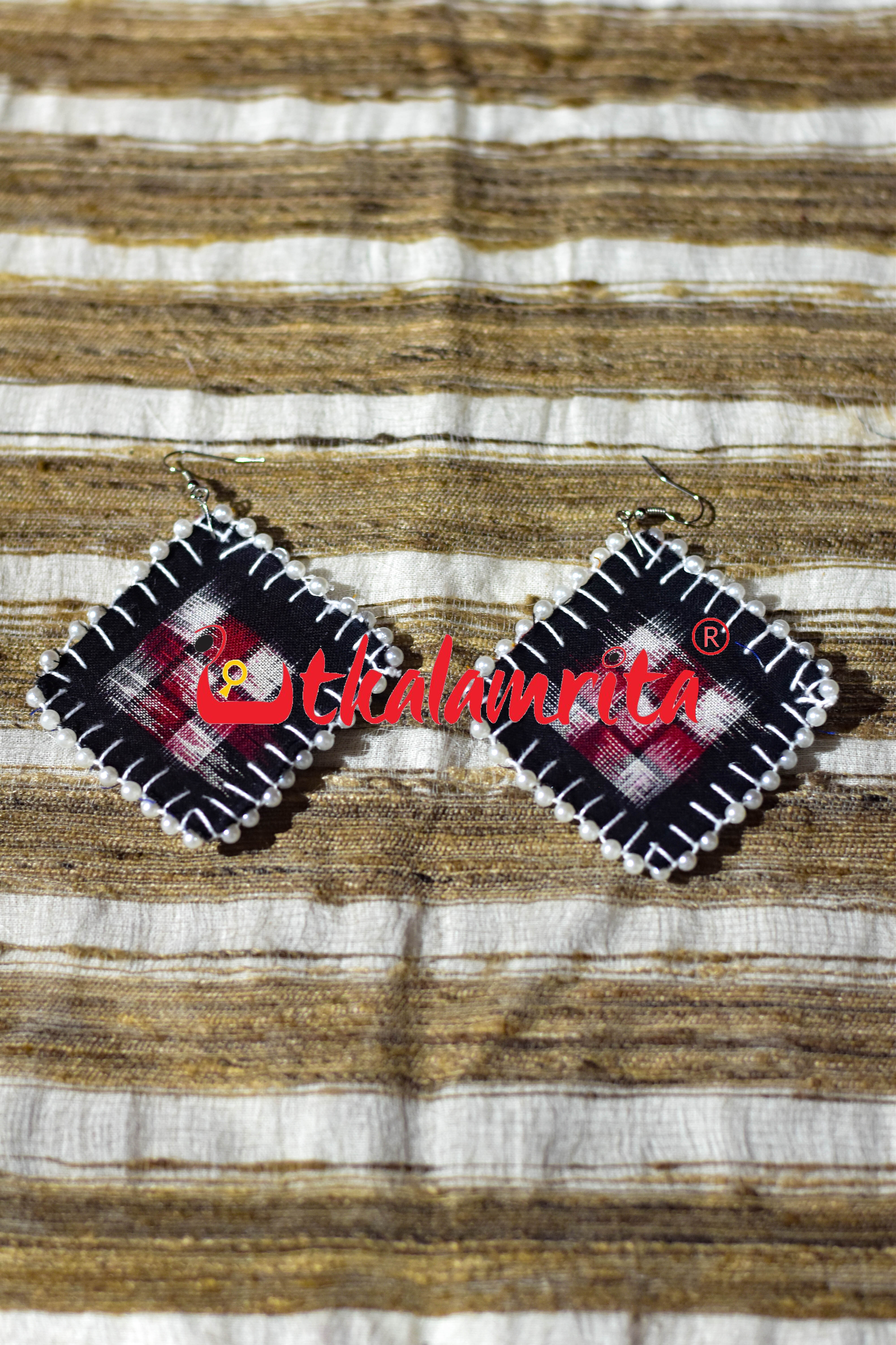 Black Red Pasapali Silver Maali Earrings