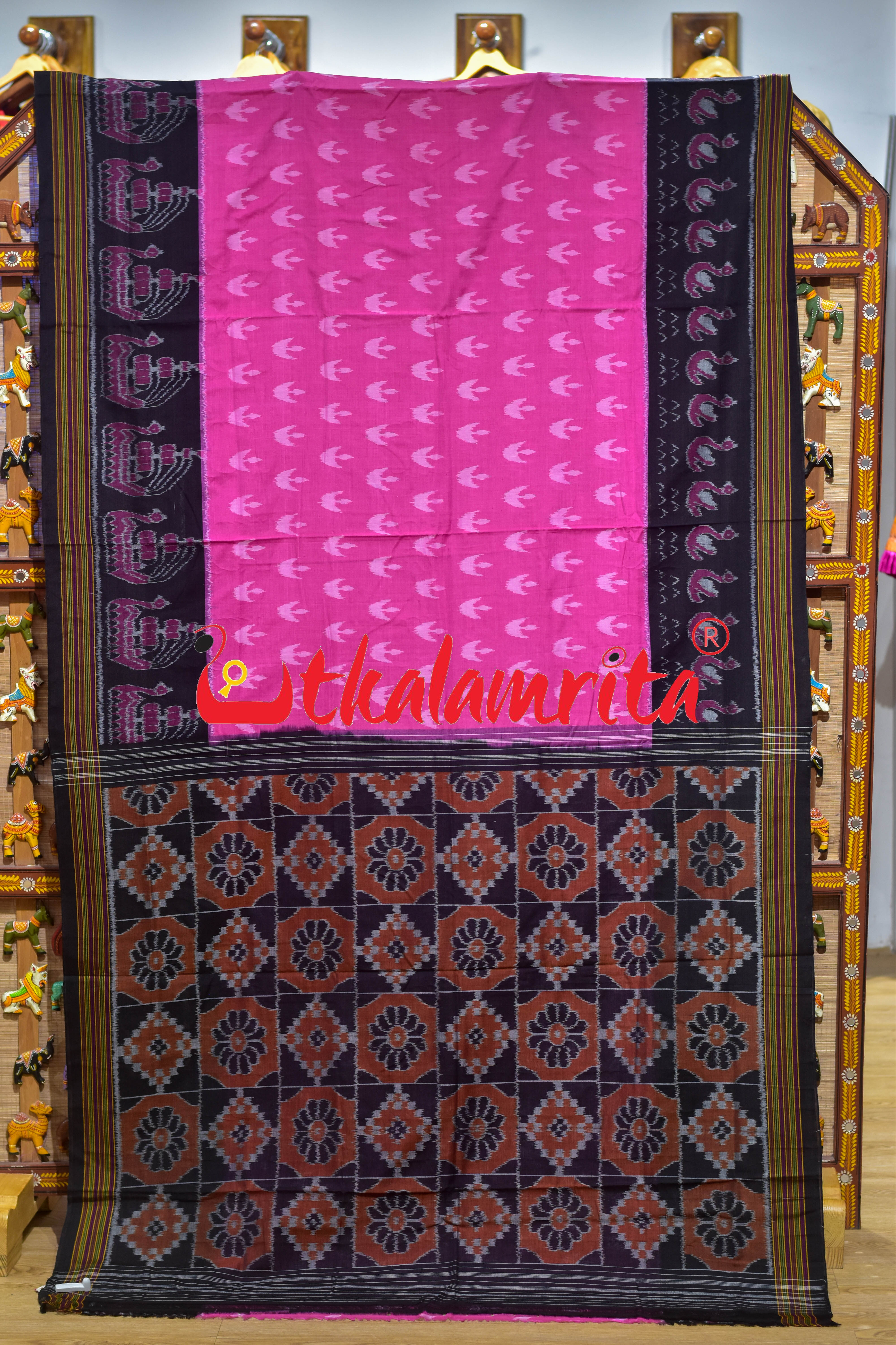 Pink Black Ducks & Boita Khandua Cotton Saree