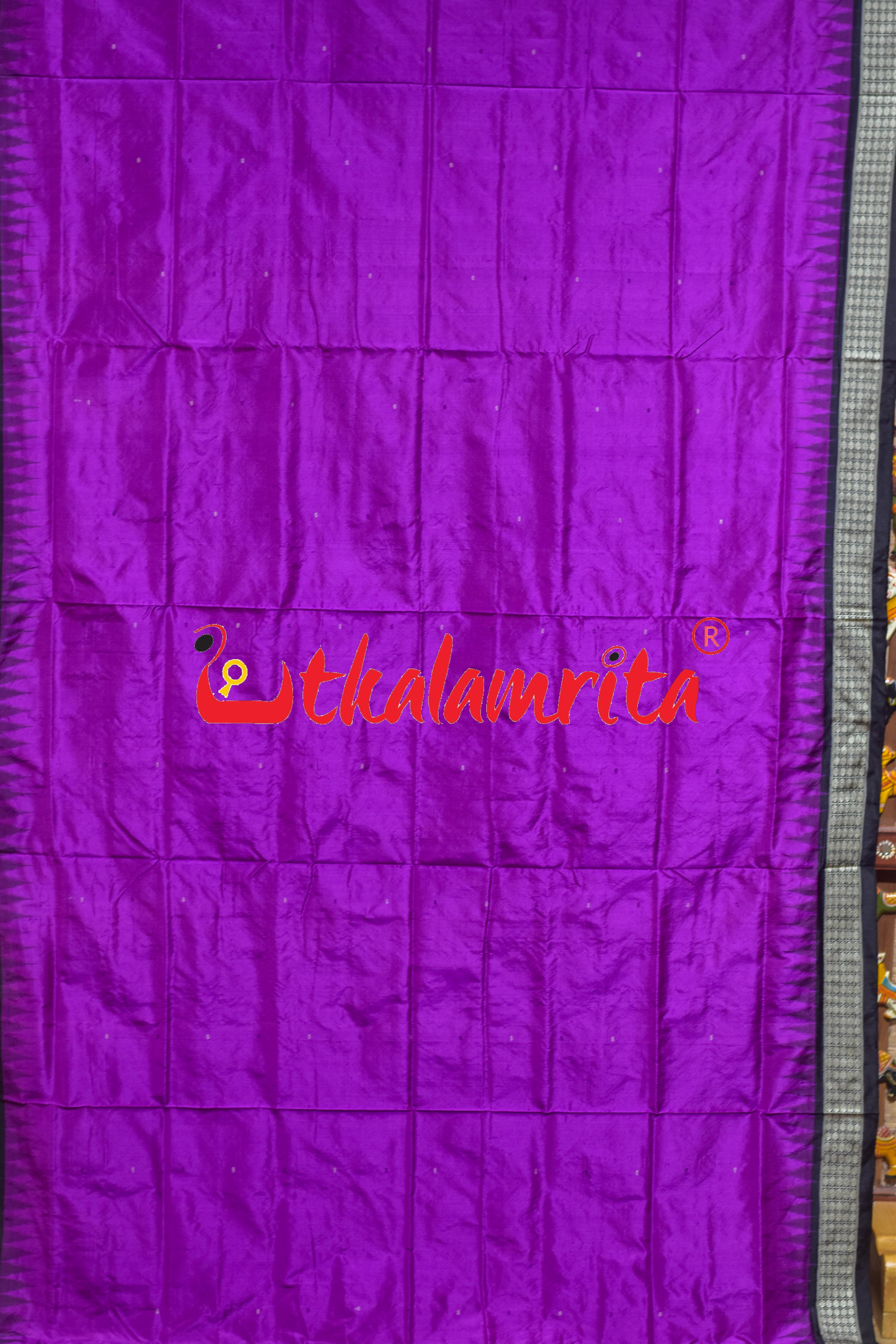 Purple Black Animal Anchal Bomkai Silk Saree