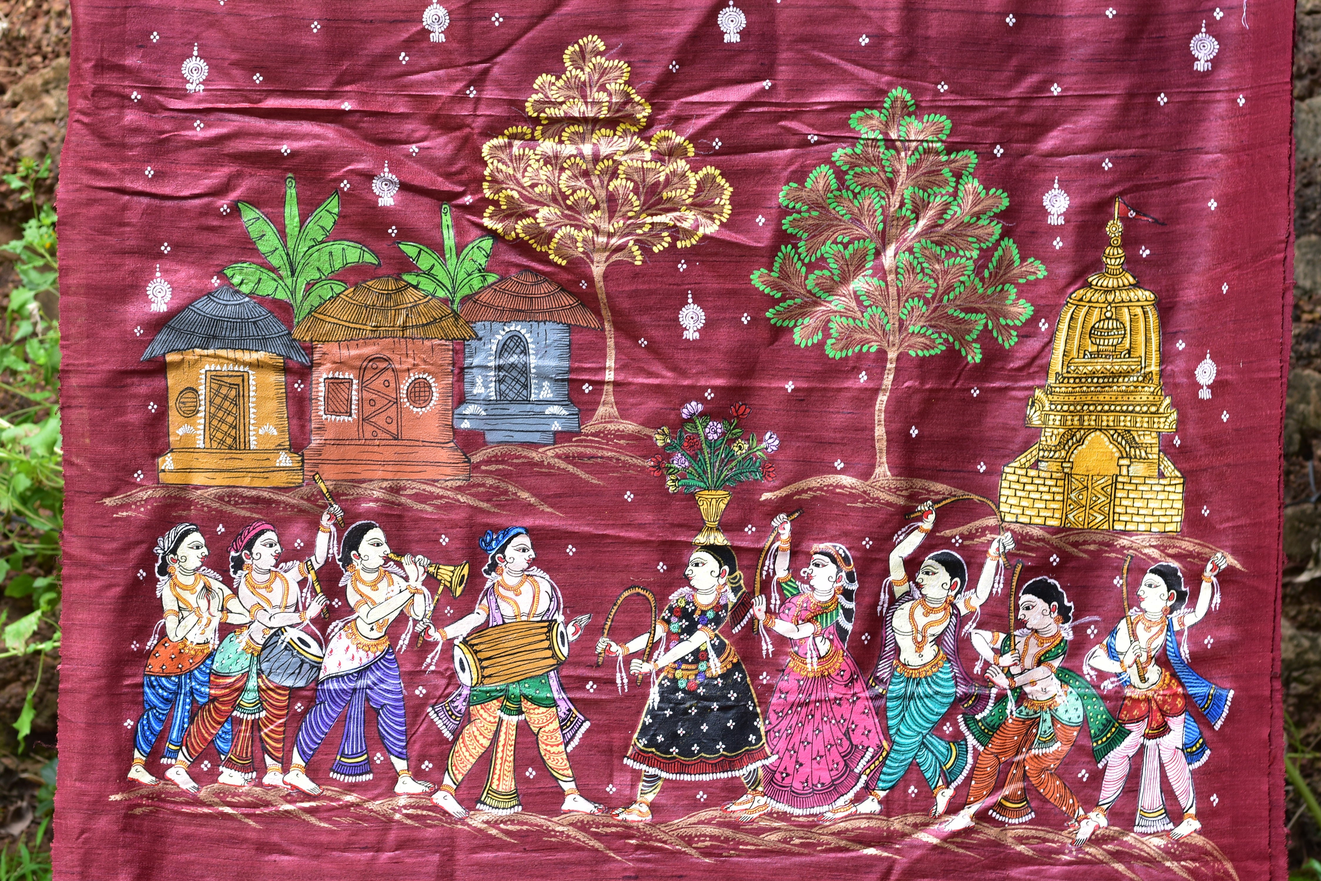 Jhamu Jatra Ghicha Tussar Ghee Maroon Saree