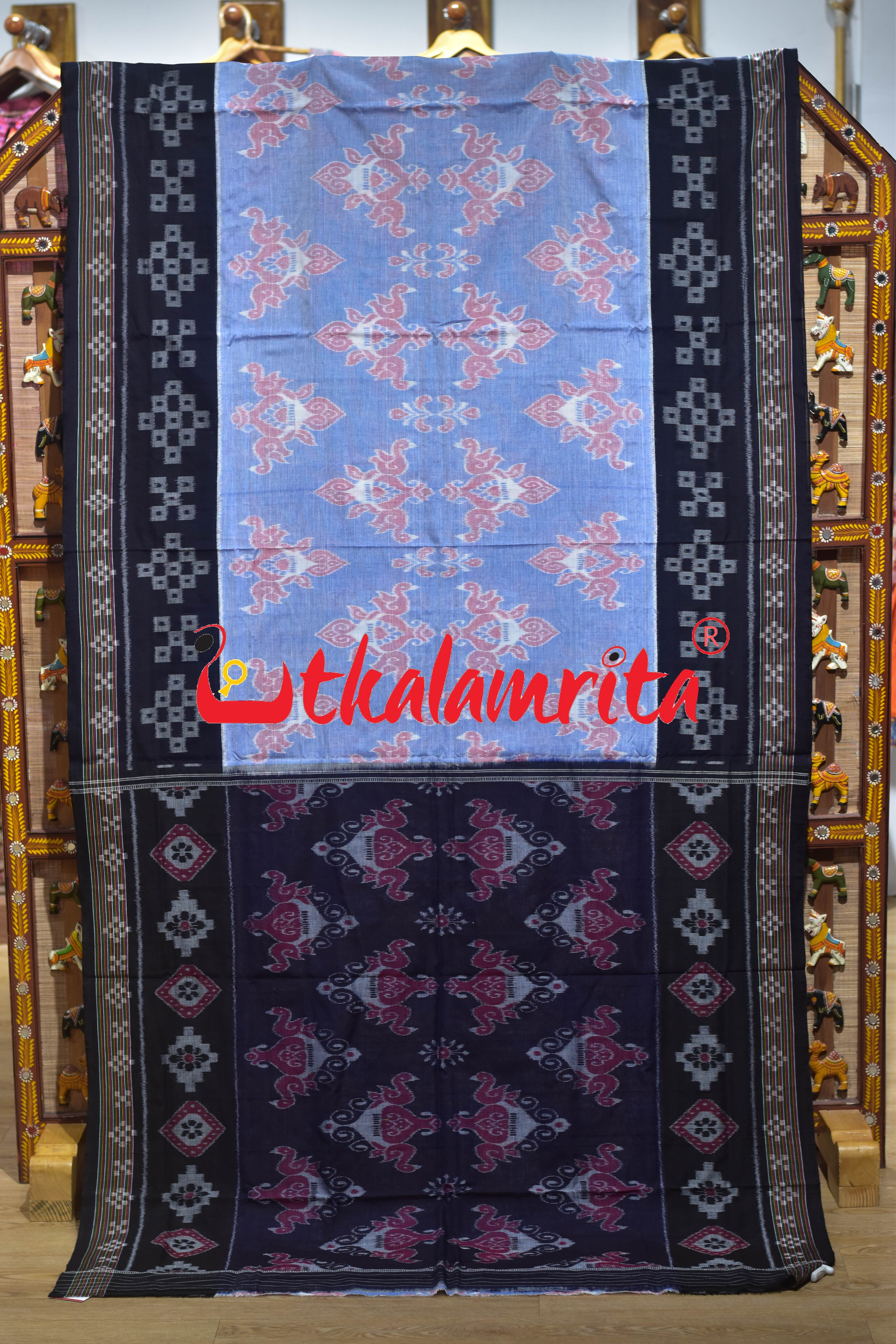 Light Blue Chadhei Pasapali Scot Khandua Cotton Saree