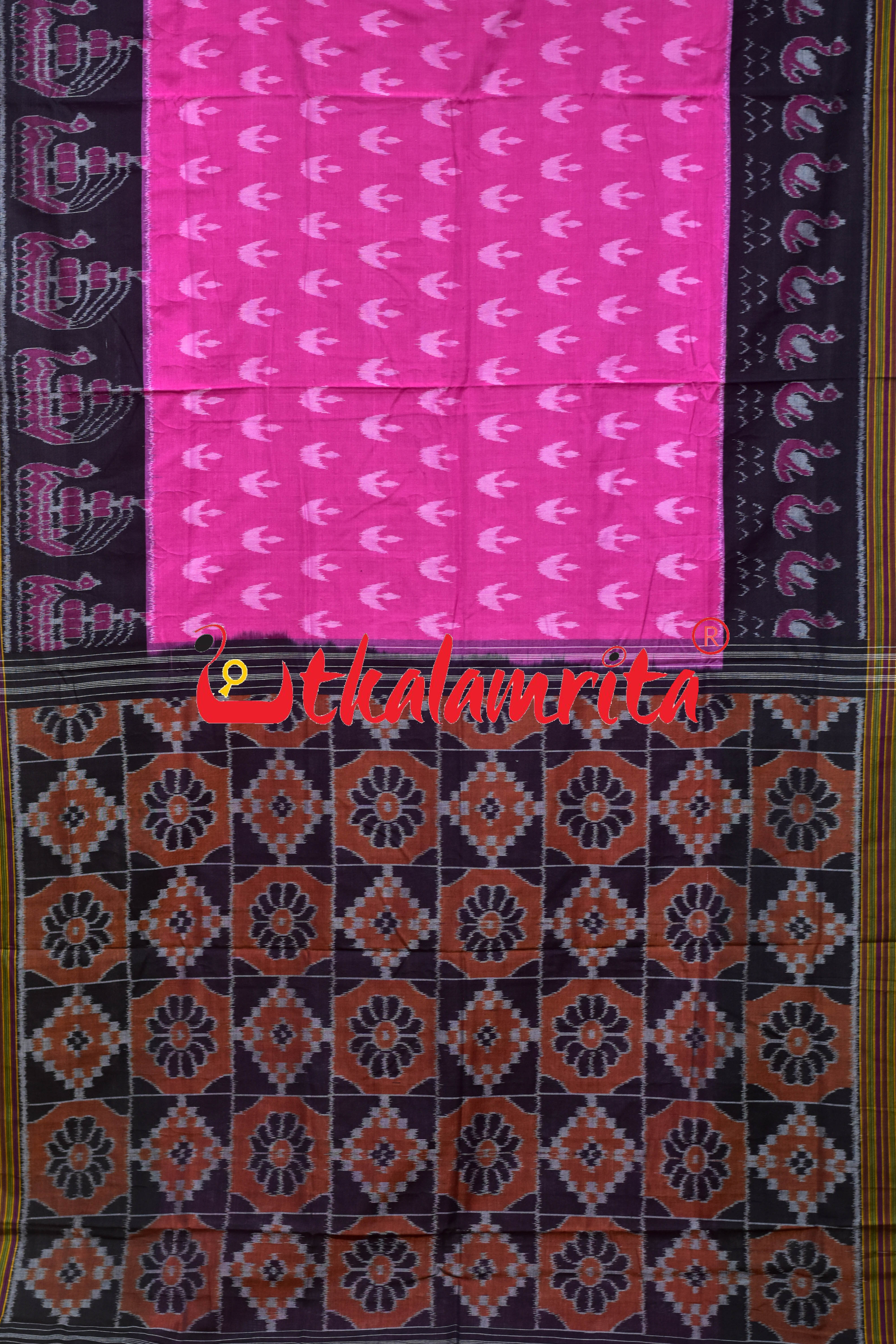 Pink Black Ducks & Boita Khandua Cotton Saree