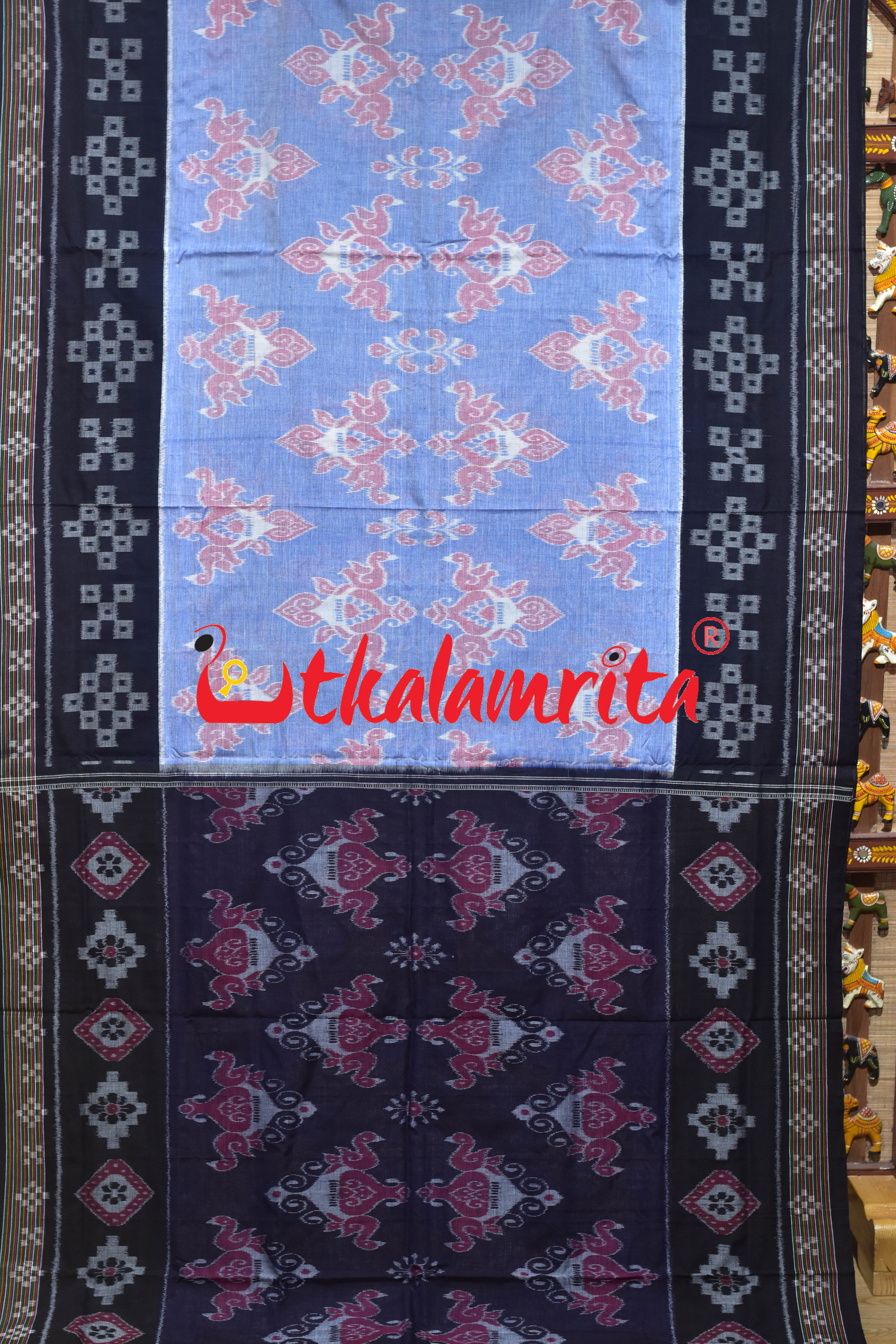Light Blue Chadhei Pasapali Scot Khandua Cotton Saree