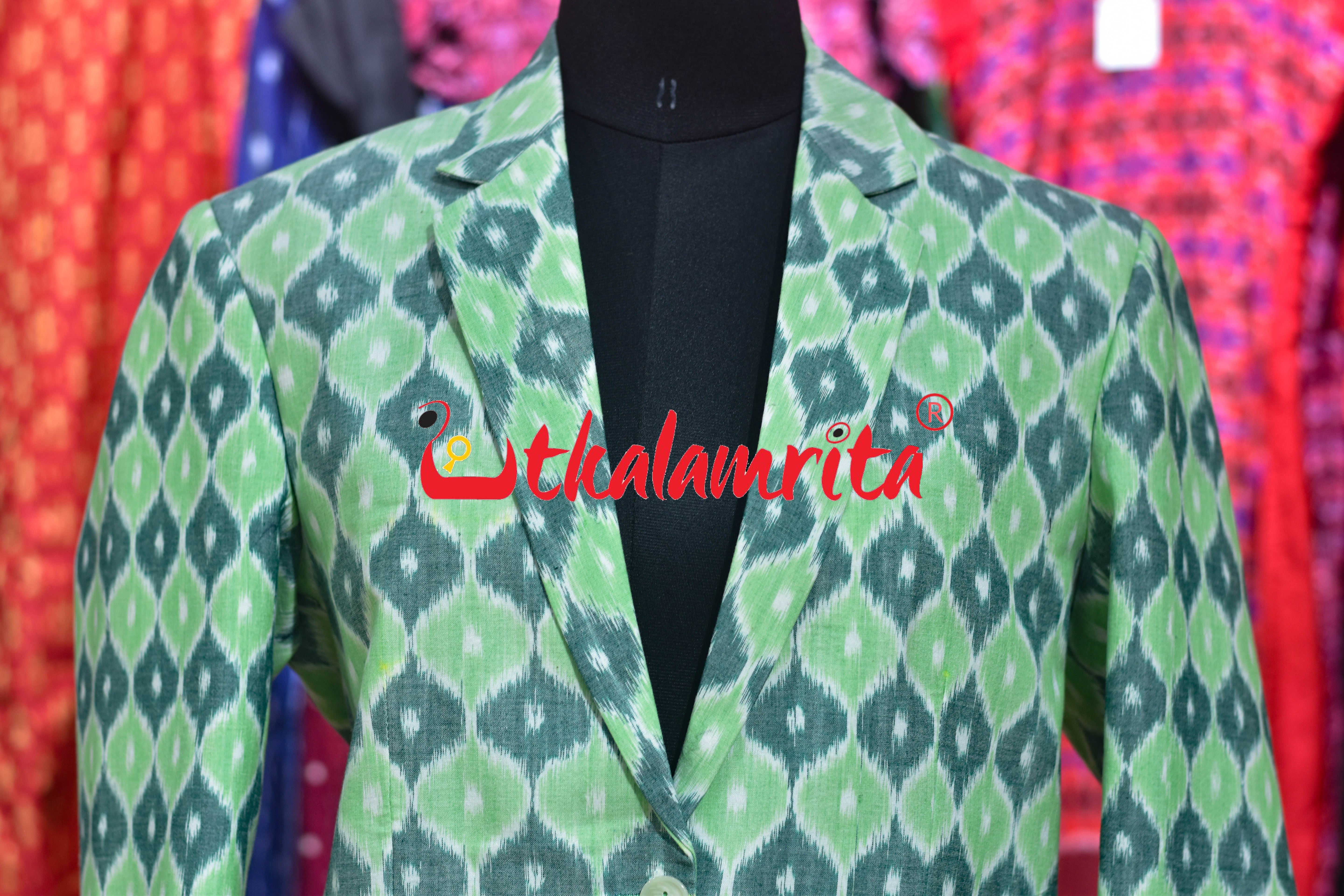 Green 3D Illusions Ikat Cotton (Ladies' Blazer)