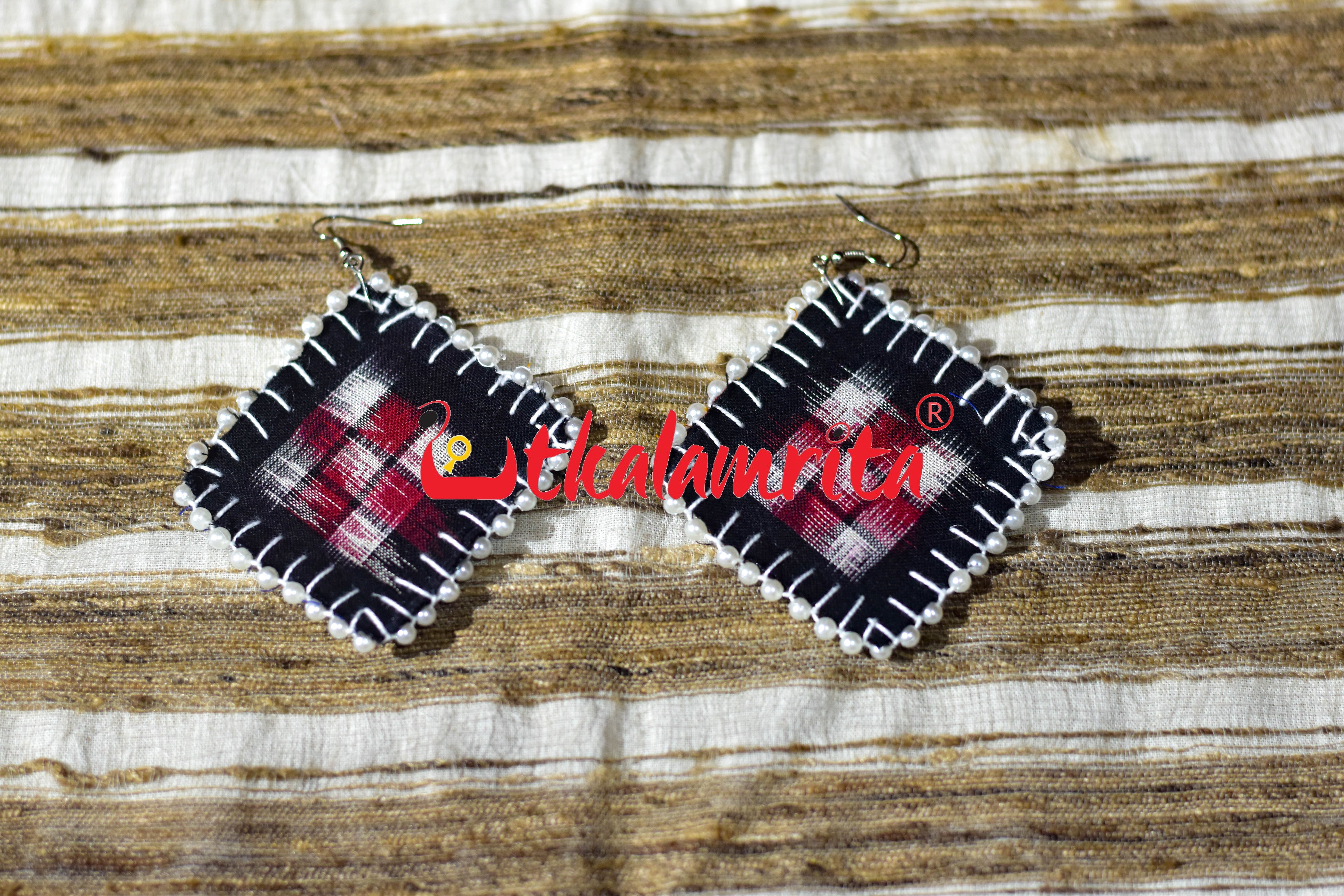 Black Red Pasapali Silver Maali Earrings