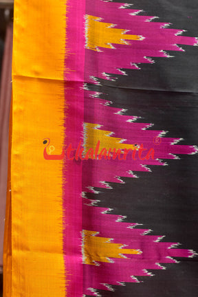 Black with Magenta Mustard Kumbha Khandua Silk Saree