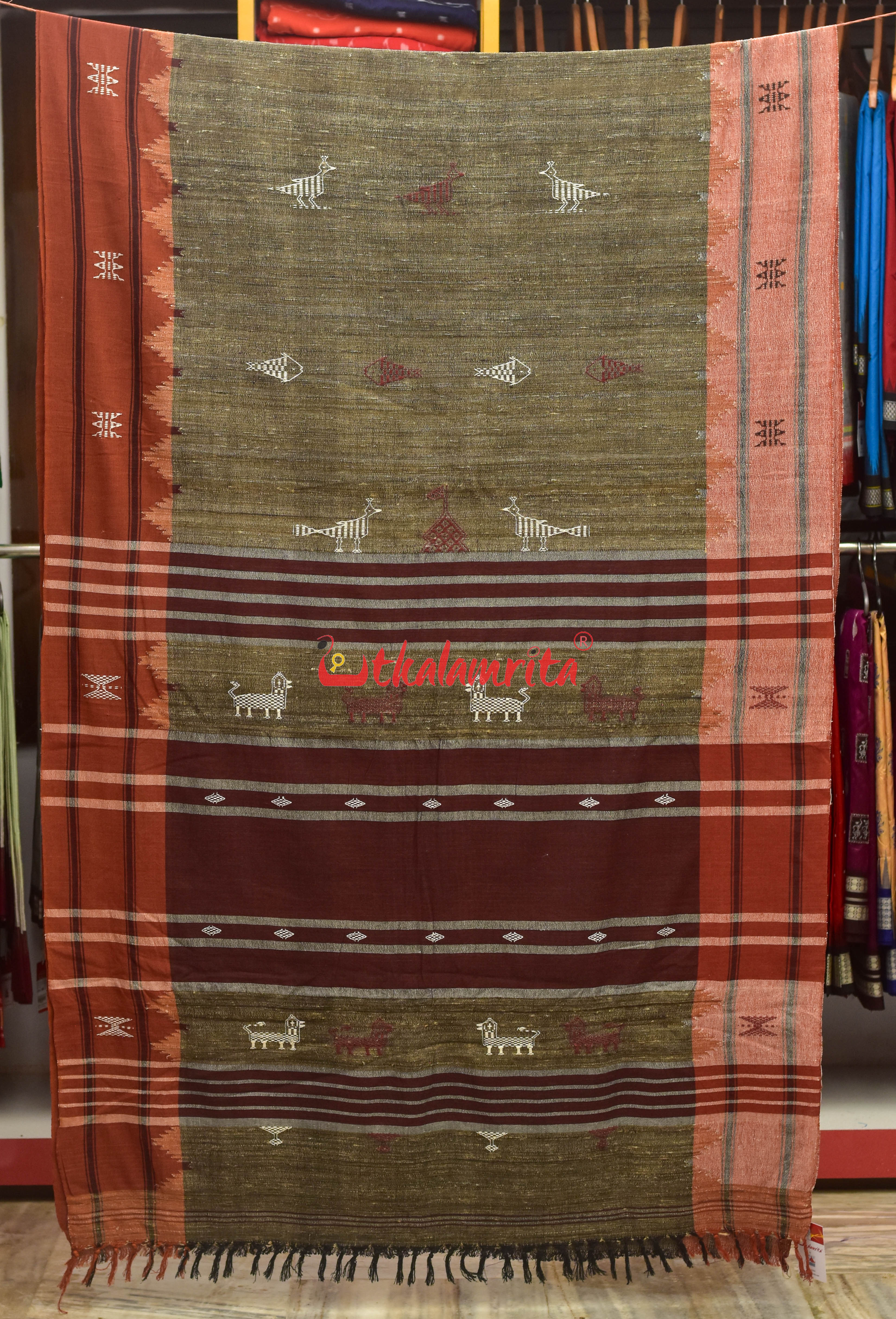 Brown Body Animal Tussar Kotpad Saree