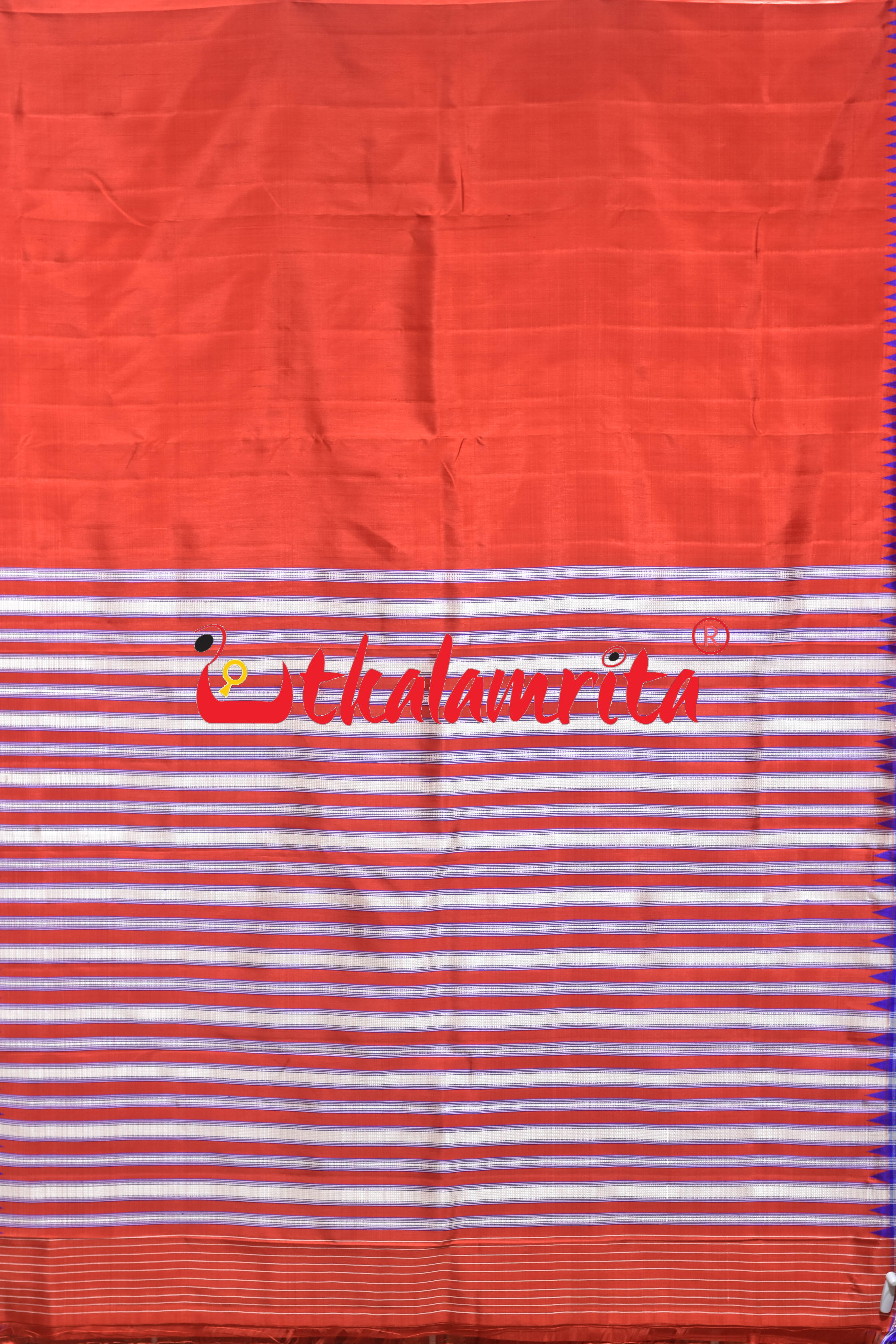 Orange Blue Border Double Anchal Berhampuri Silk Saree