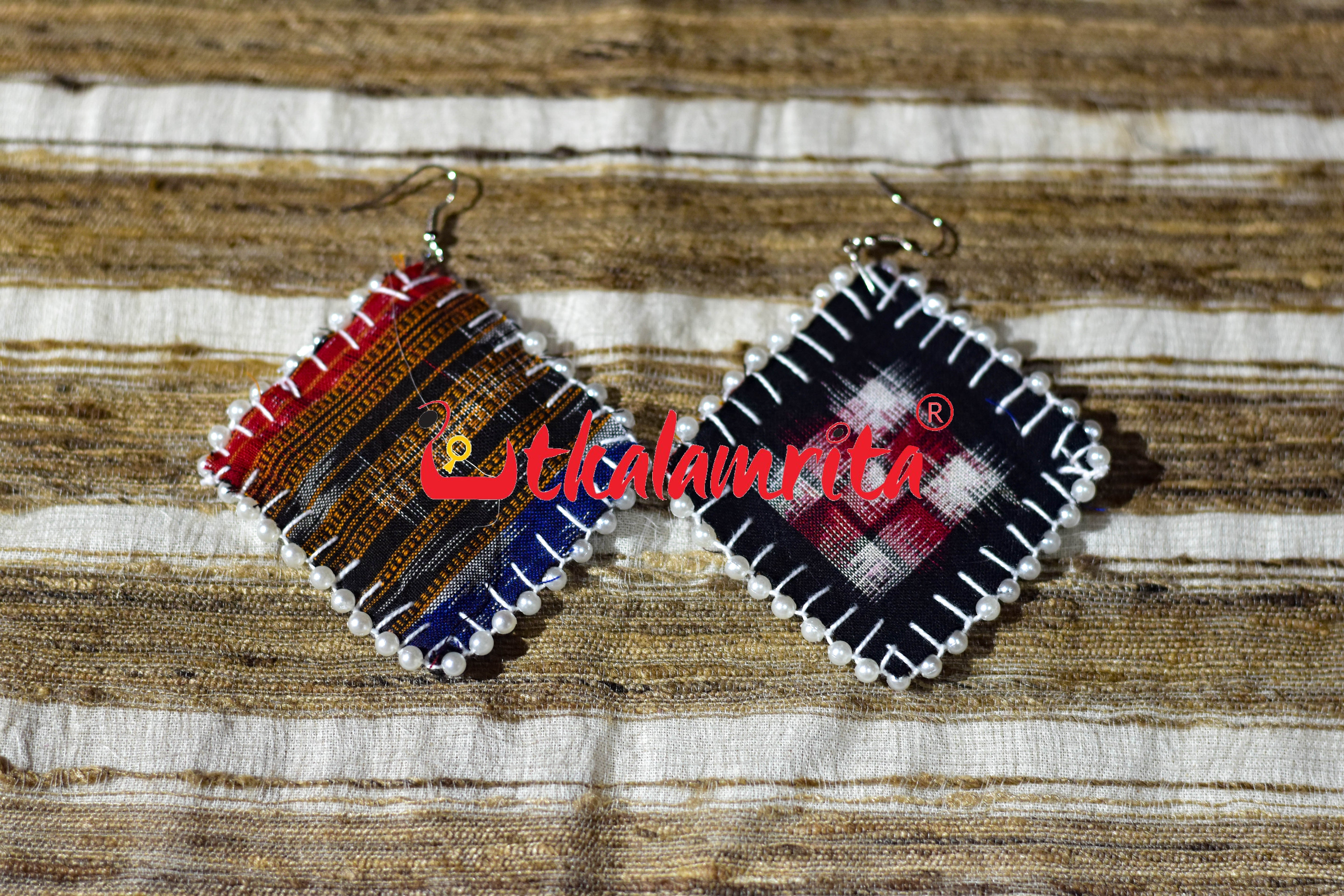 Black Red Pasapali Silver Maali Earrings