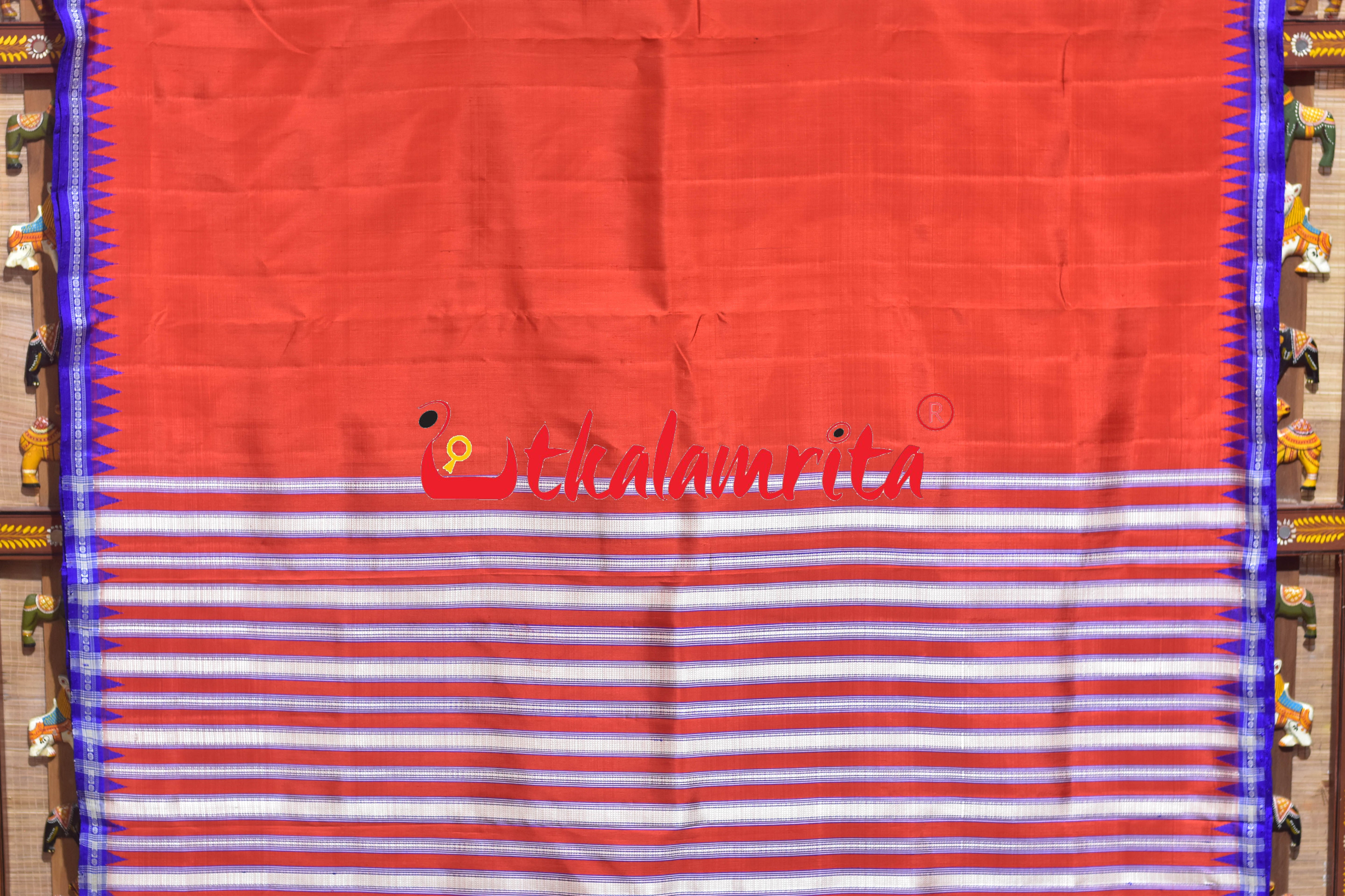 Orange Blue Border Double Anchal Berhampuri Silk Saree