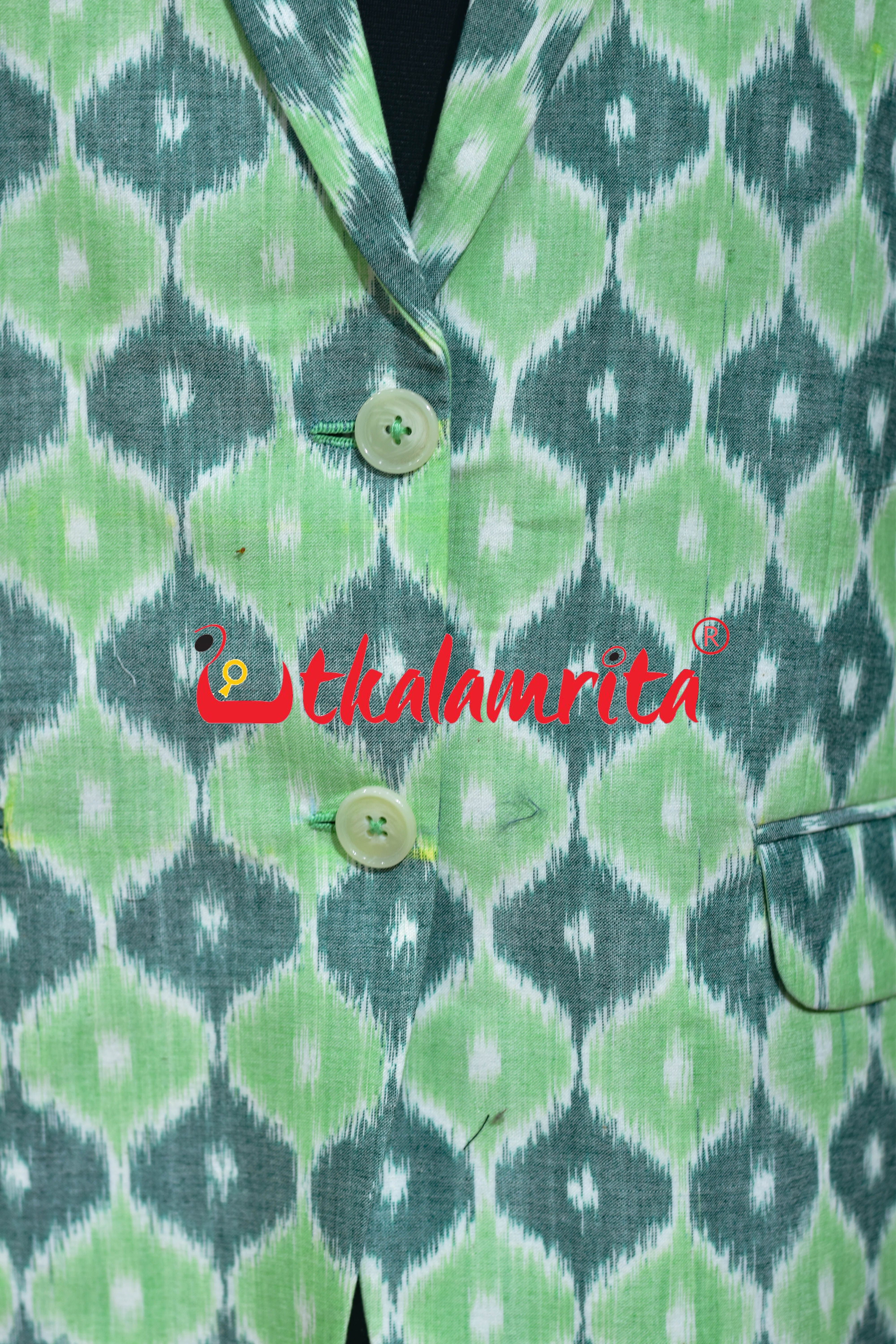Green 3D Illusions Ikat Cotton (Ladies' Blazer)