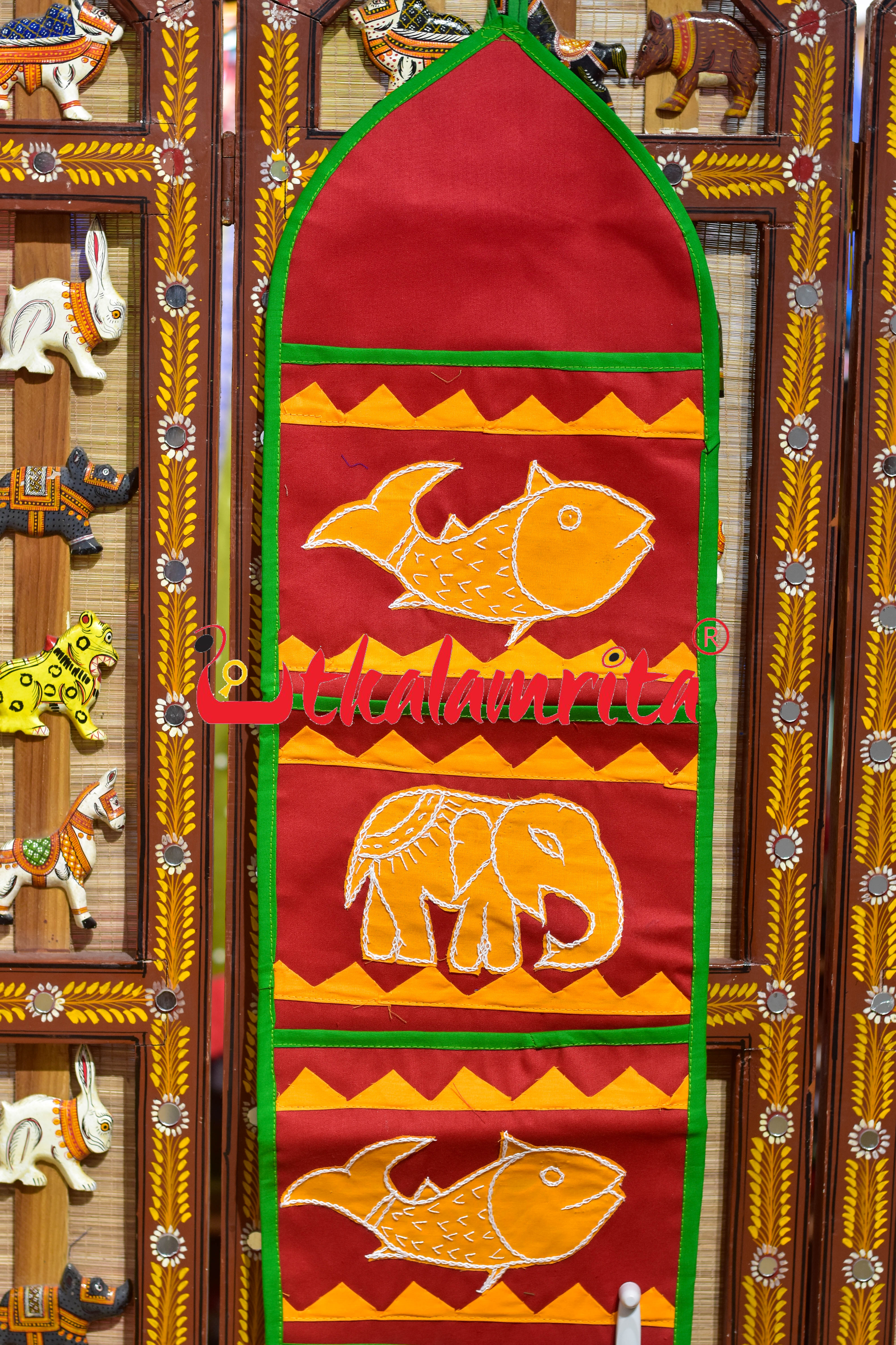 Red Yellow Double Fish Pipli Applique Letter Box