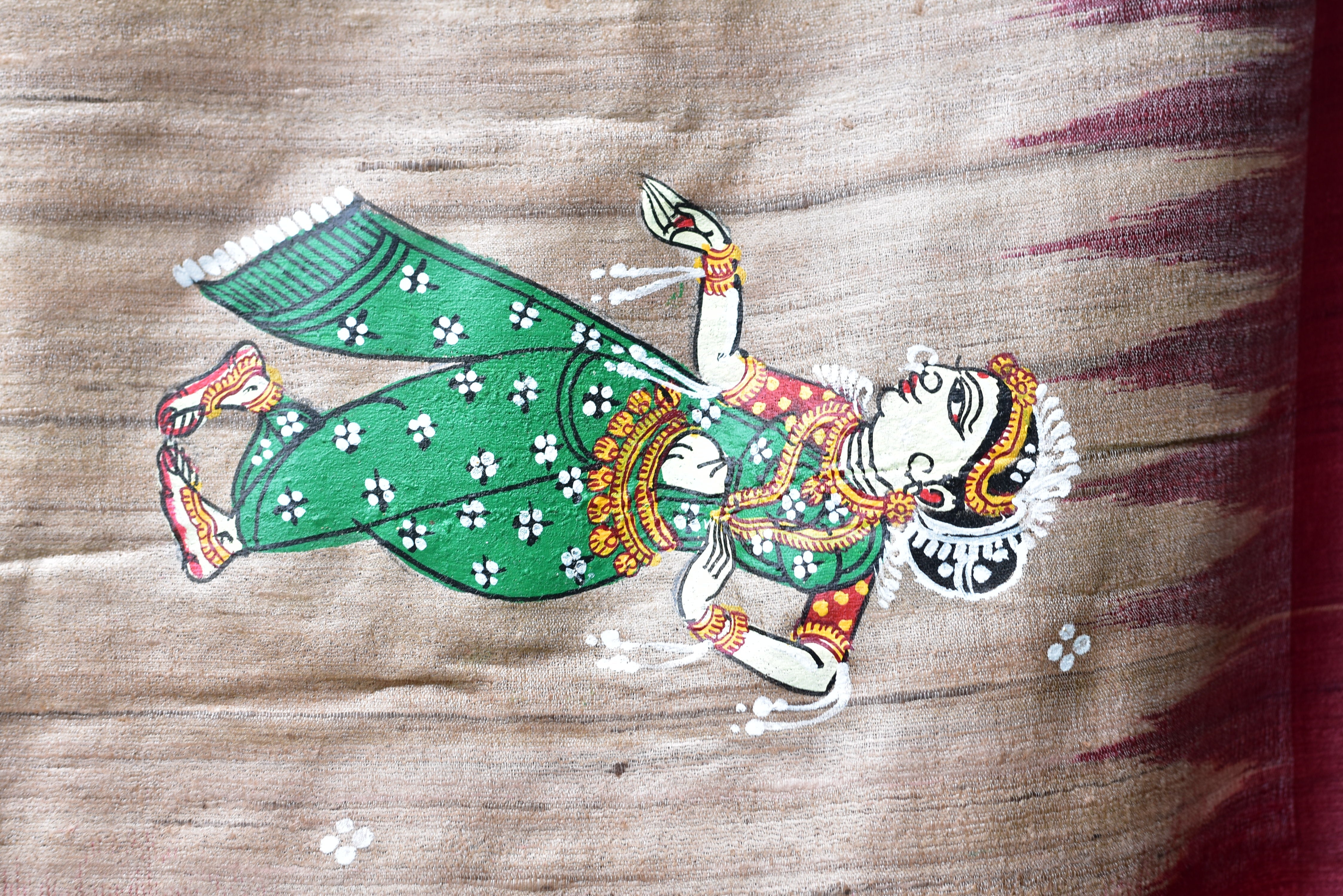 Jhamu Jatra Ghicha Tussar Ghee Maroon Saree
