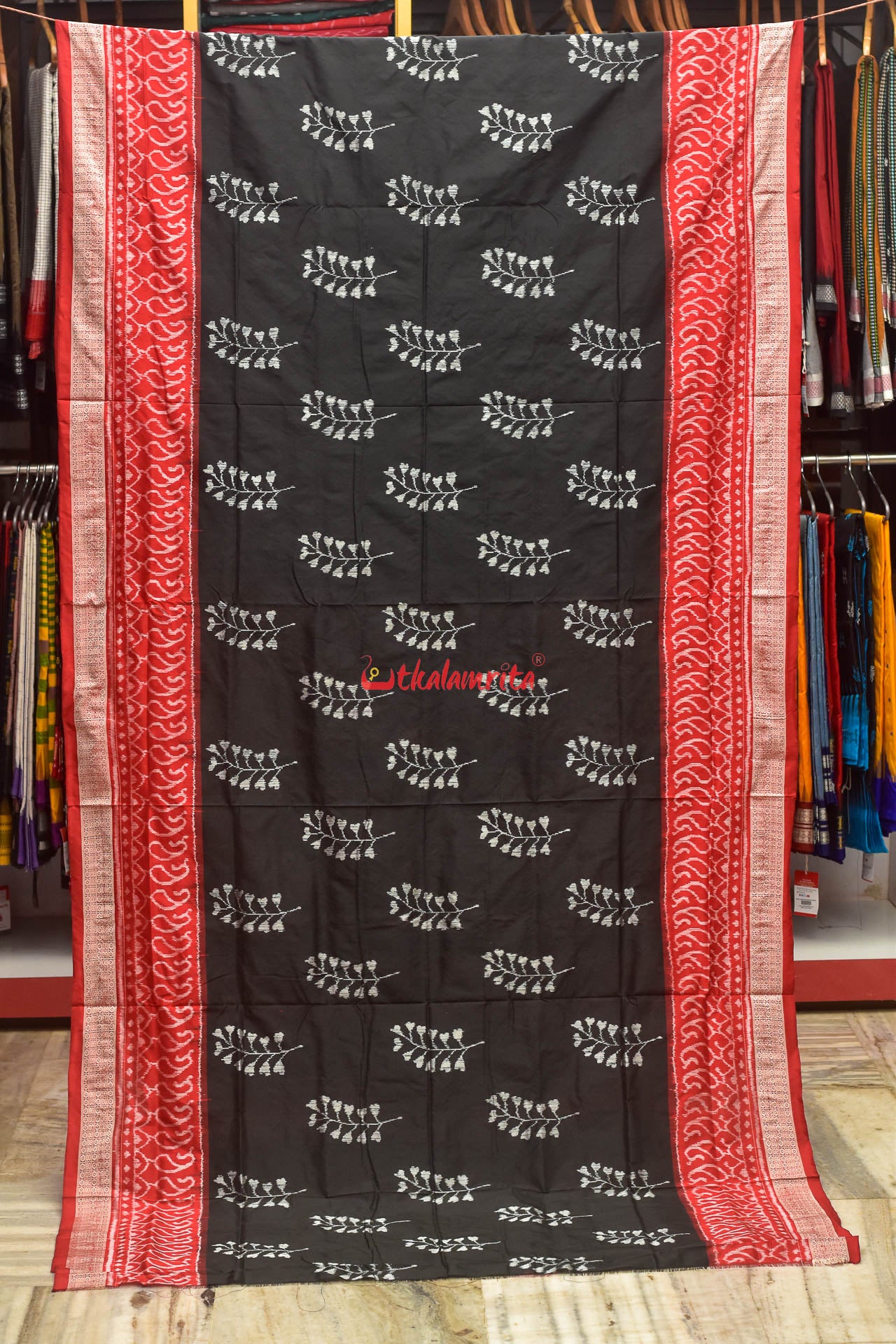 Patra Daali on Black Sambalpuri Silk Saree