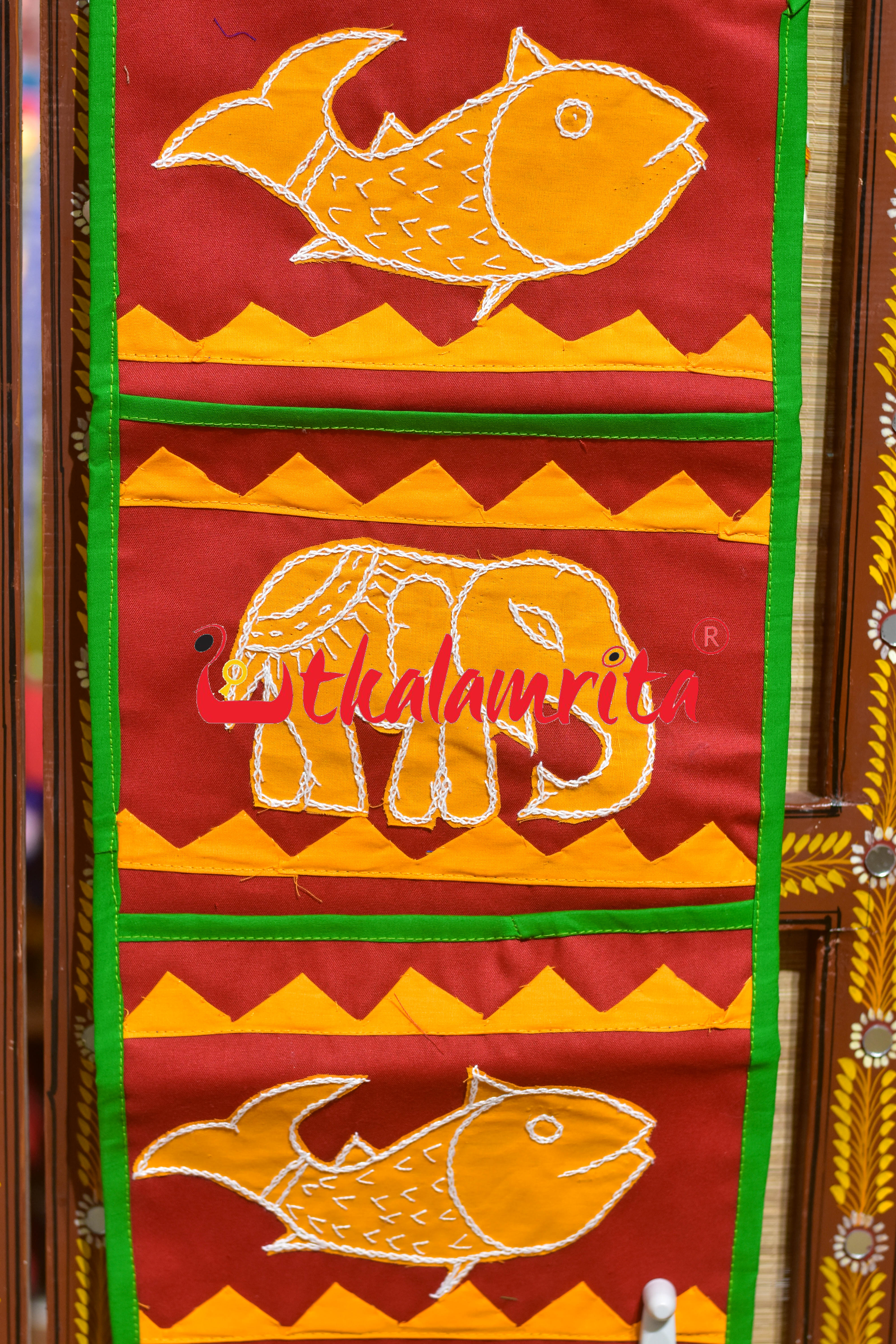 Red Yellow Double Fish Pipli Applique Letter Box