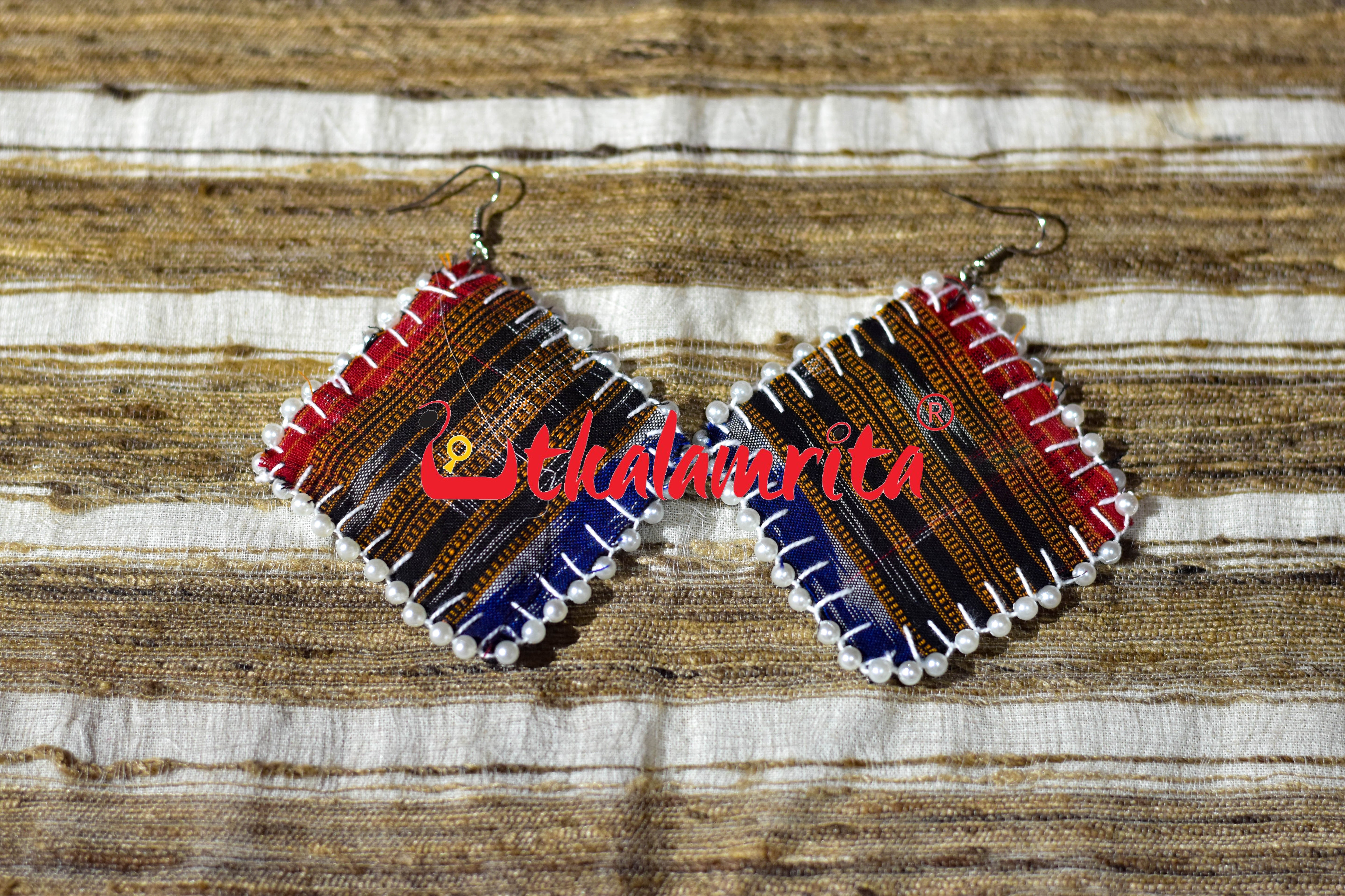 Black Red Pasapali Silver Maali Earrings