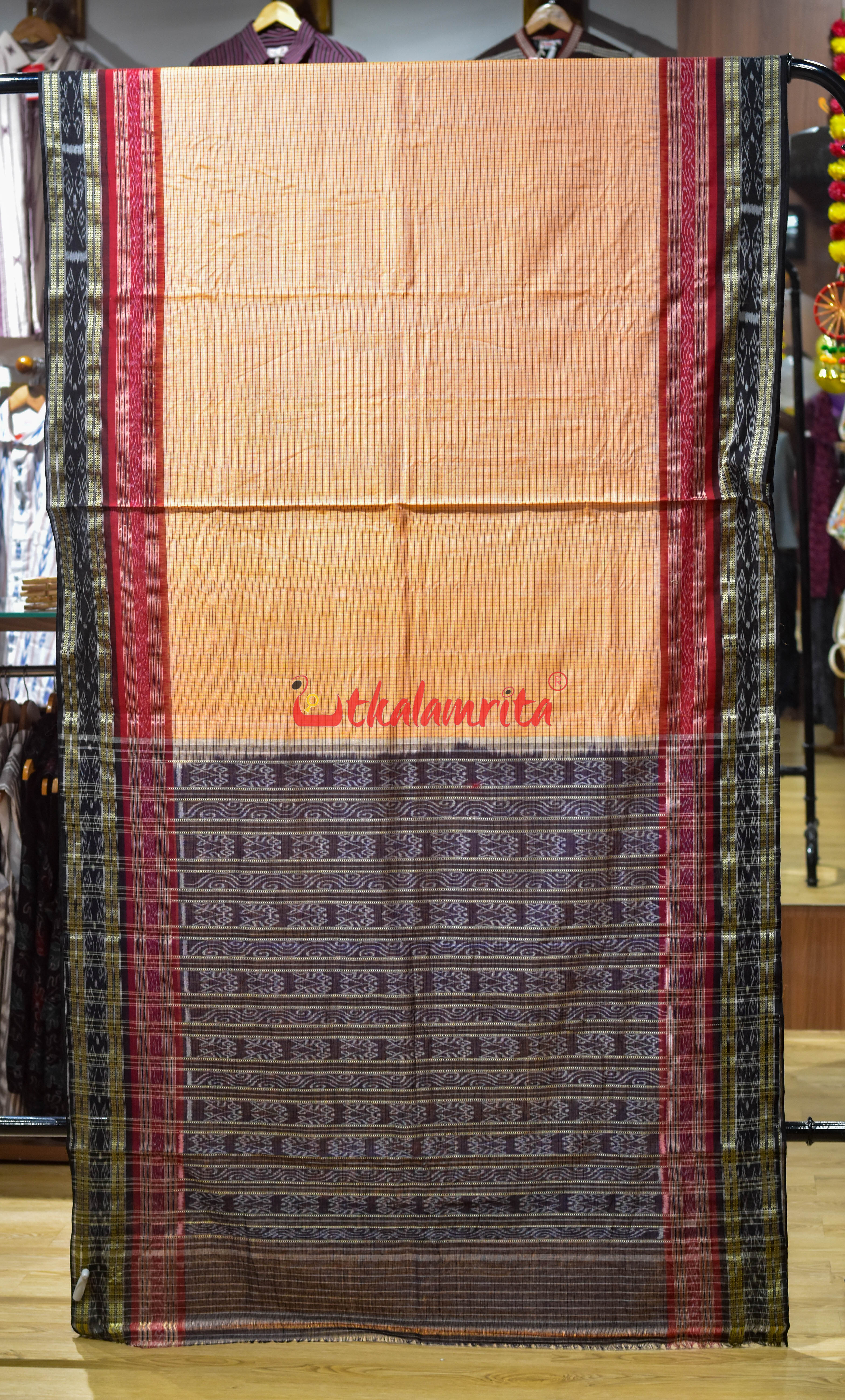 Light Yellow Sachipar Khandua Cotton Saree