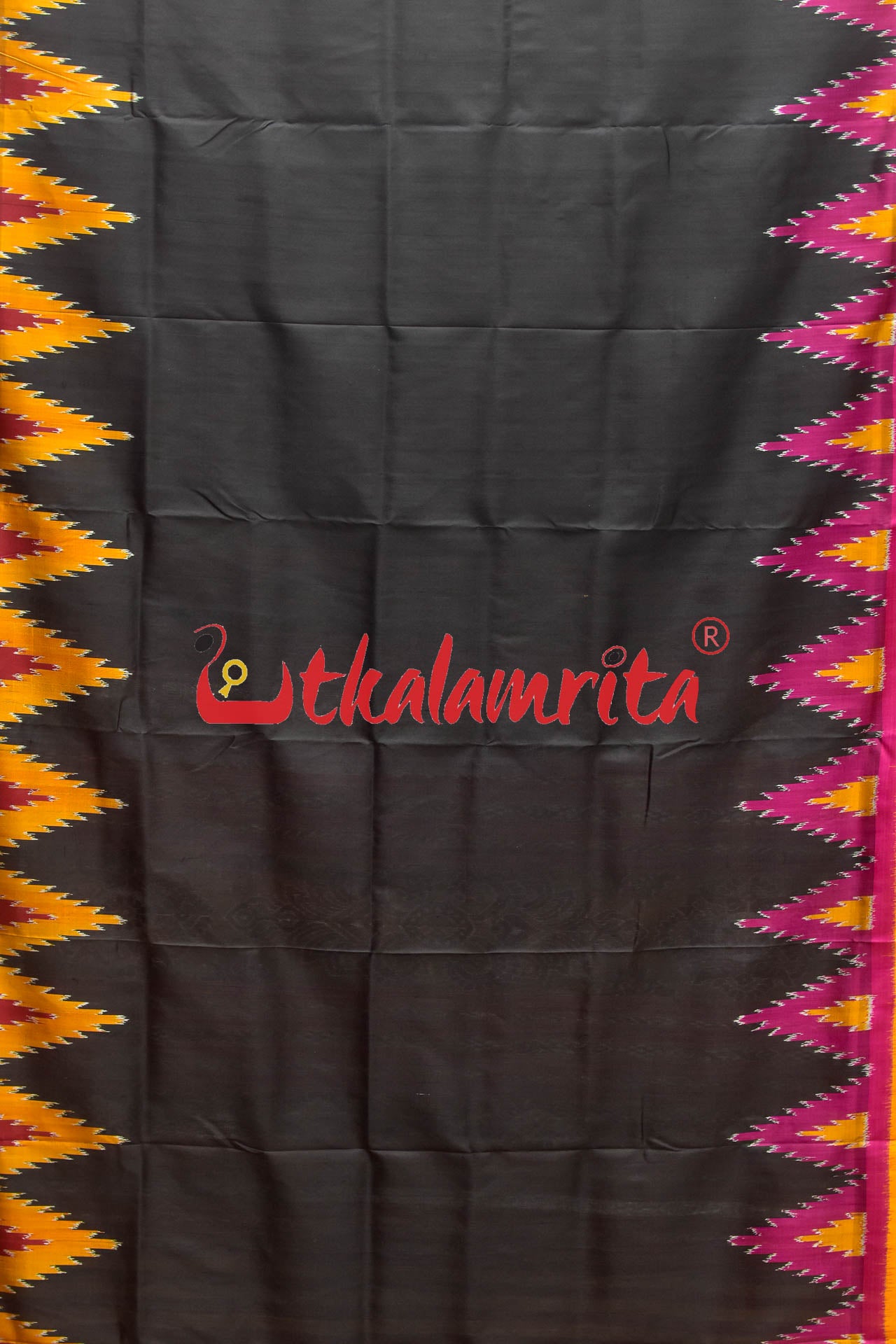 Black with Magenta Mustard Kumbha Khandua Silk Saree