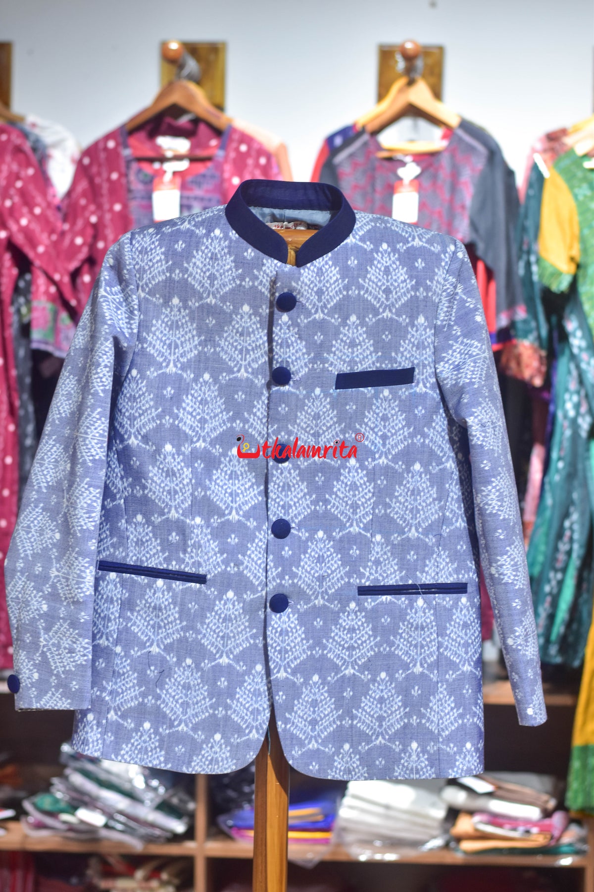 Sky Blue Gacha Sambalpuri (Men's Jodhpuri Coat)